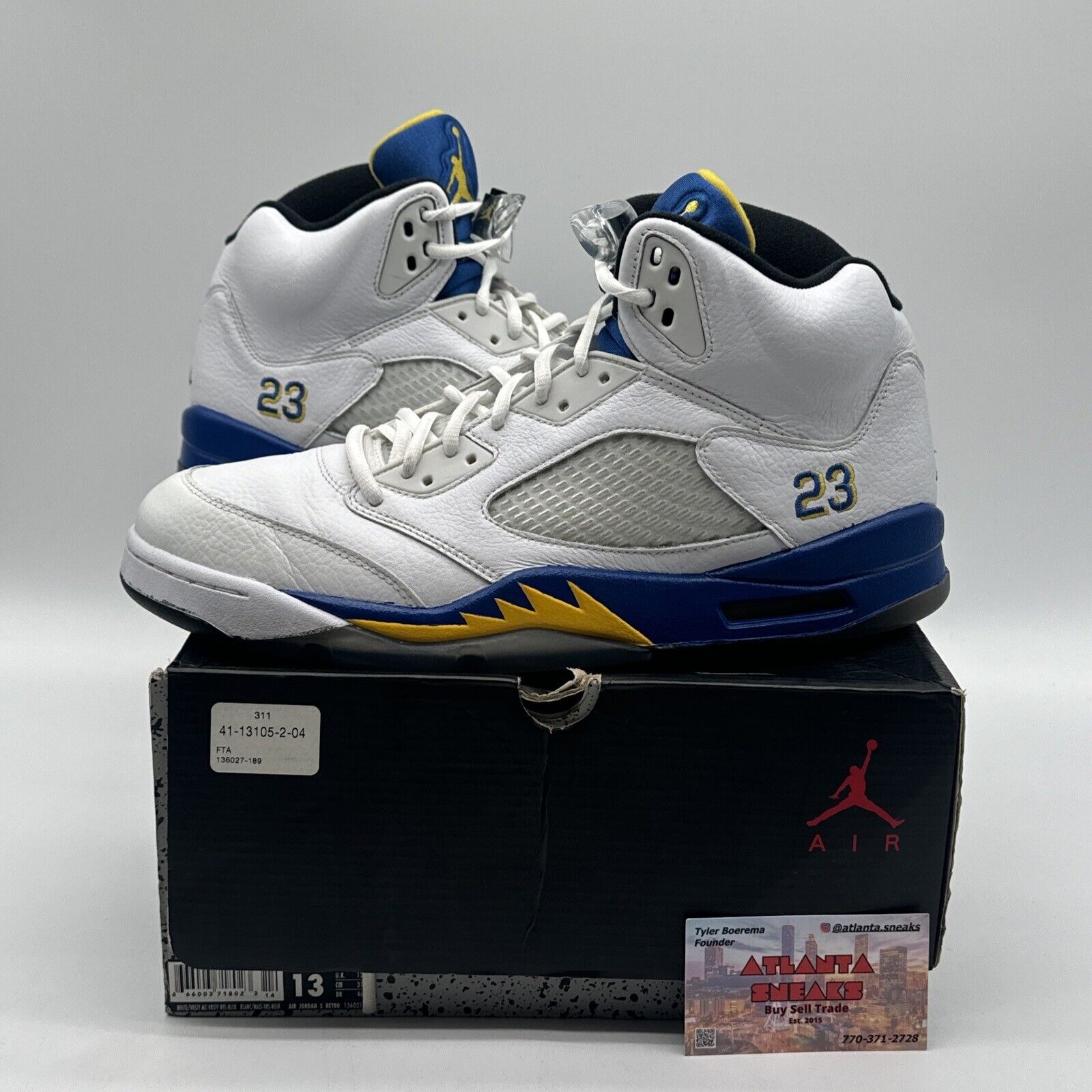 Size 13 - Jordan 5 Retro Laney 2013 White Leather Tumbled Yellow Blue OG Box Icy