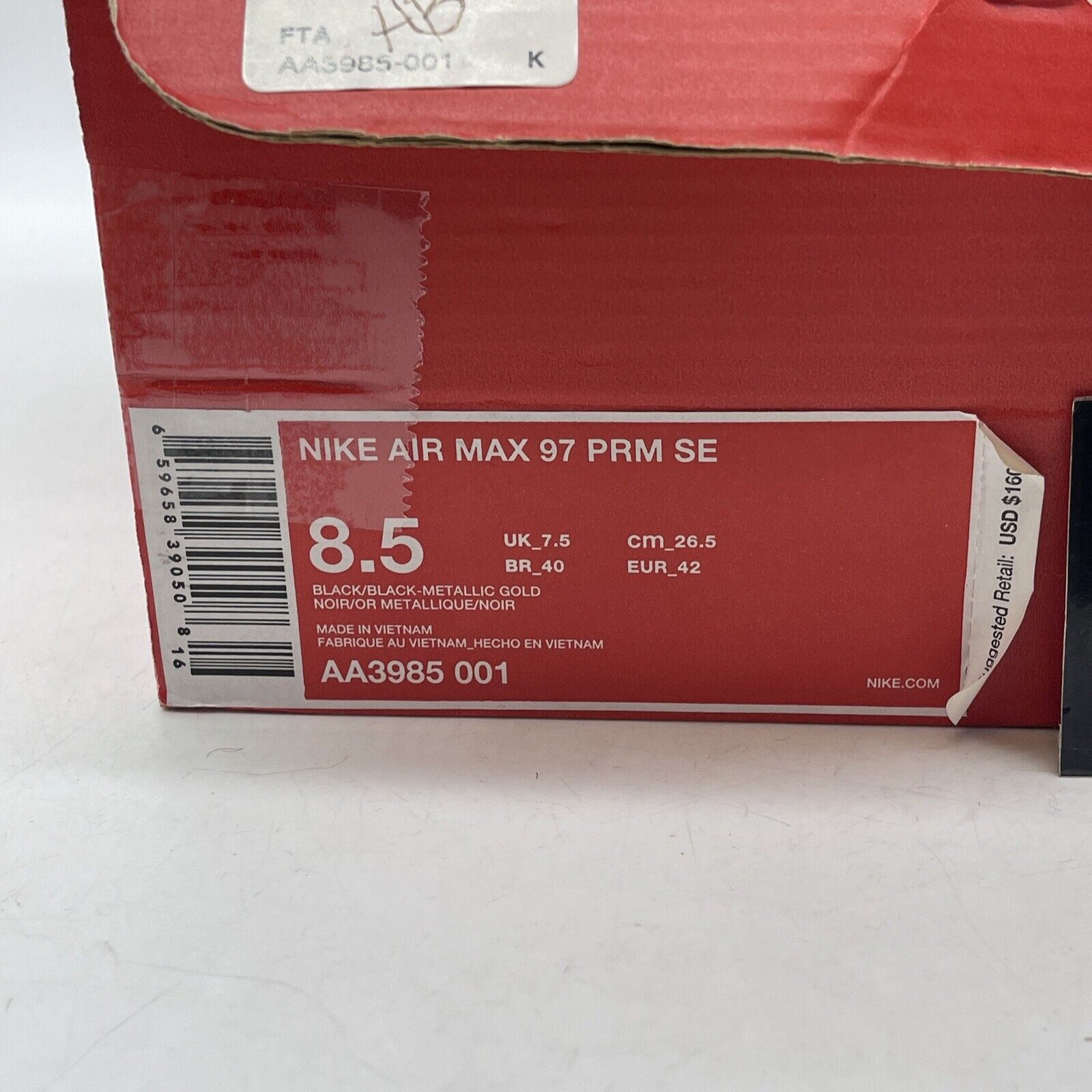 Size 8.5 - Nike Air Max 97 Gold Reflective Black Suede Leather (AA3985-001)
