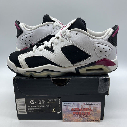 Size 6Y (GS) - Jordan 6 Retro Low Fuchsia Black Suede White Leather (768878-107)