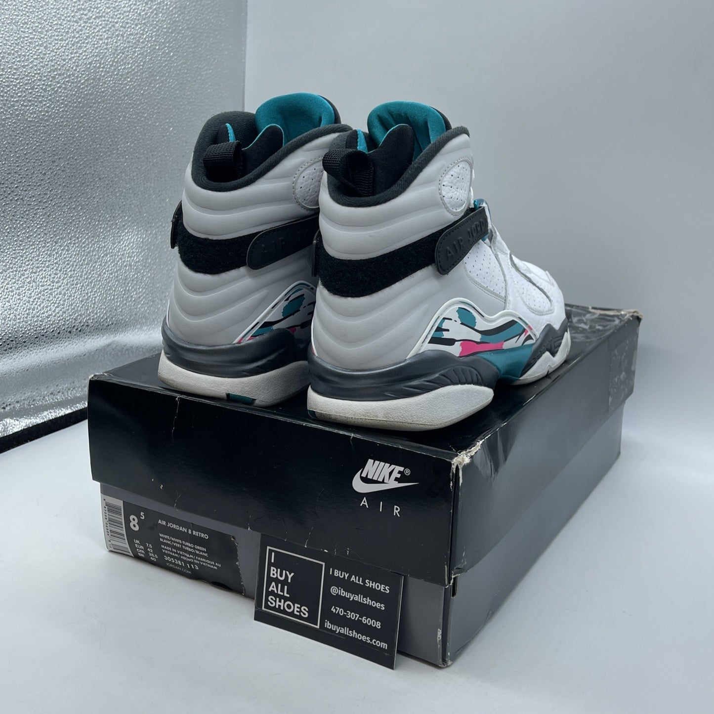 Size 8.5 - Air Jordan 8 Retro South Beach White Blue Leather (305381-113)