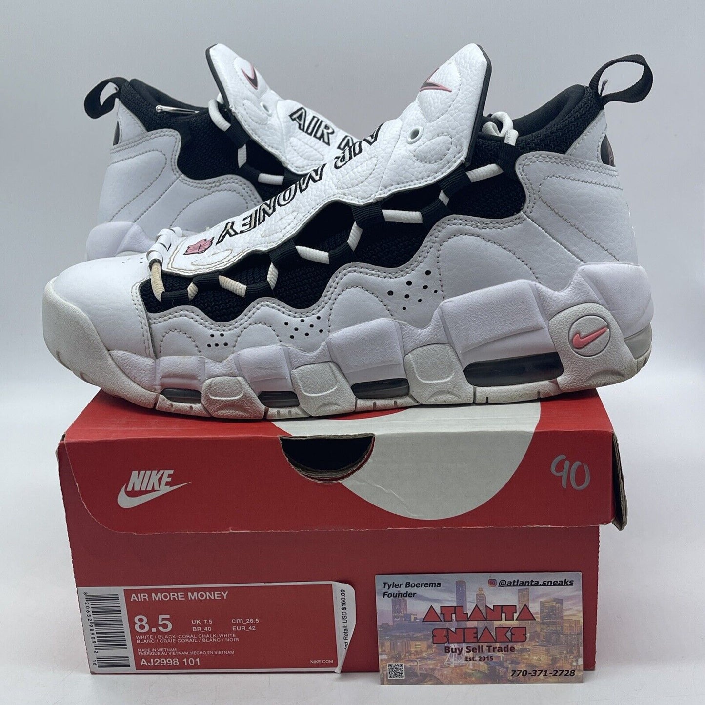 Size 8.5 - Nike Air More Money Piggy Bank White Black Pink (AJ2998-101)