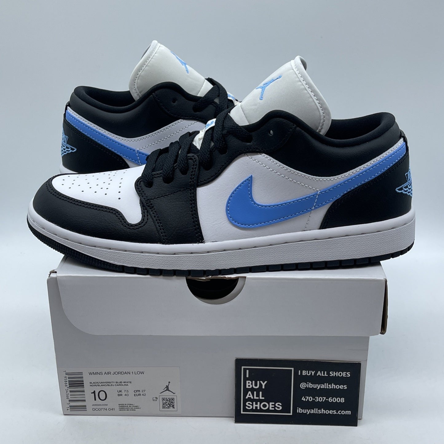 Size 10 - Nike Air Jordan 1 Low Black University Blue White (DC0774-041)