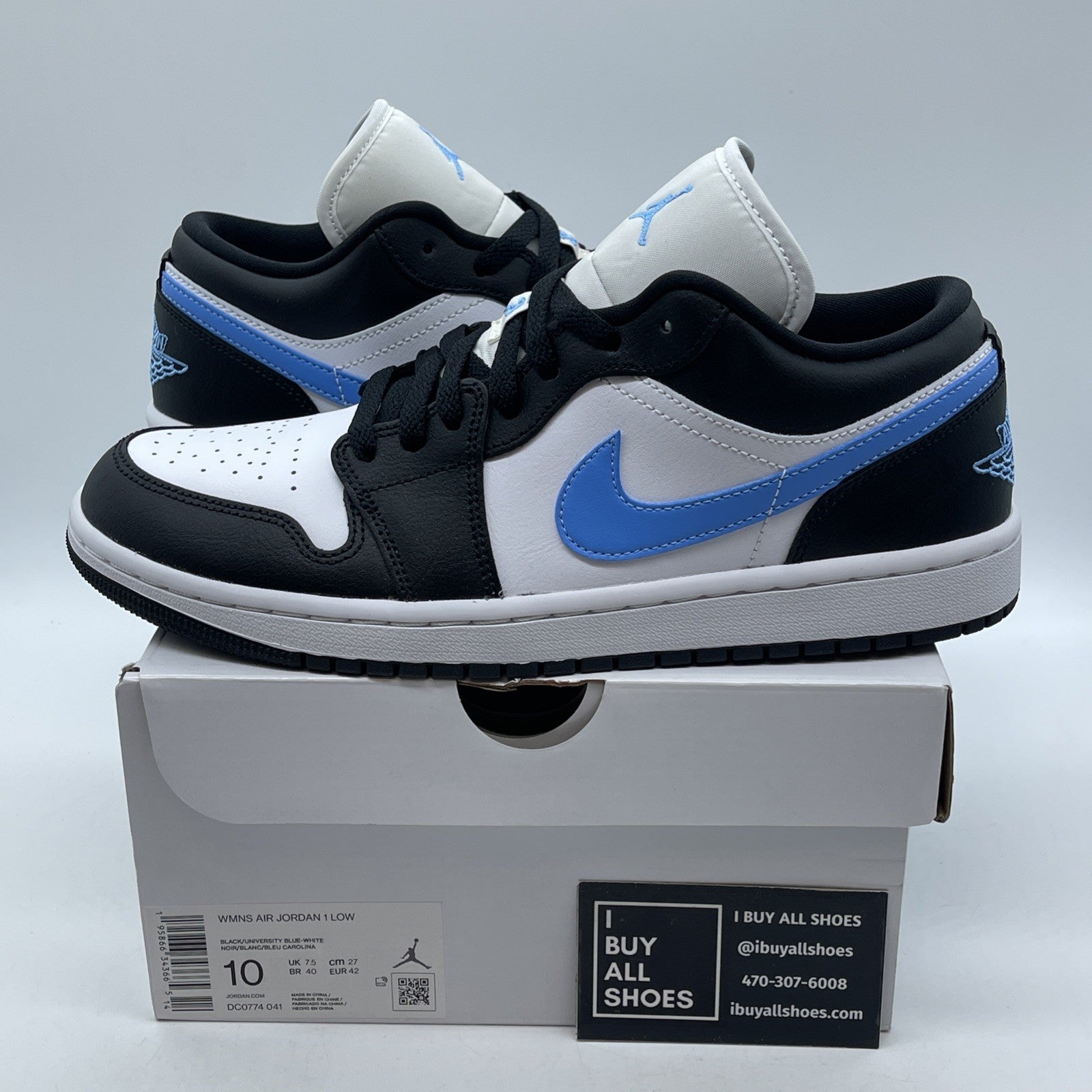 Size 10 - Nike Air Jordan 1 Low Black University Blue White (DC0774-041)