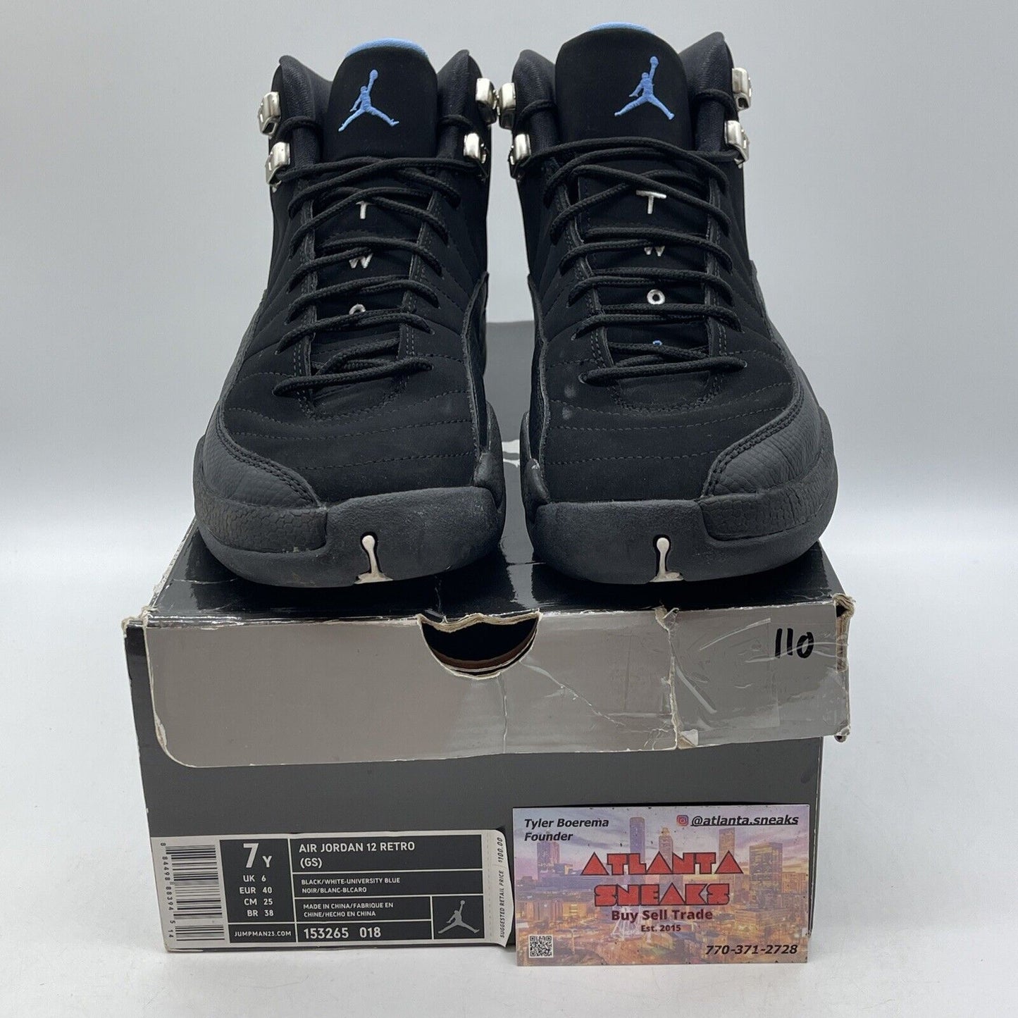 Size 7Y - Nike Air Jordan 12 Retro Nubuck Black Blue Suede Leather (153265-018)