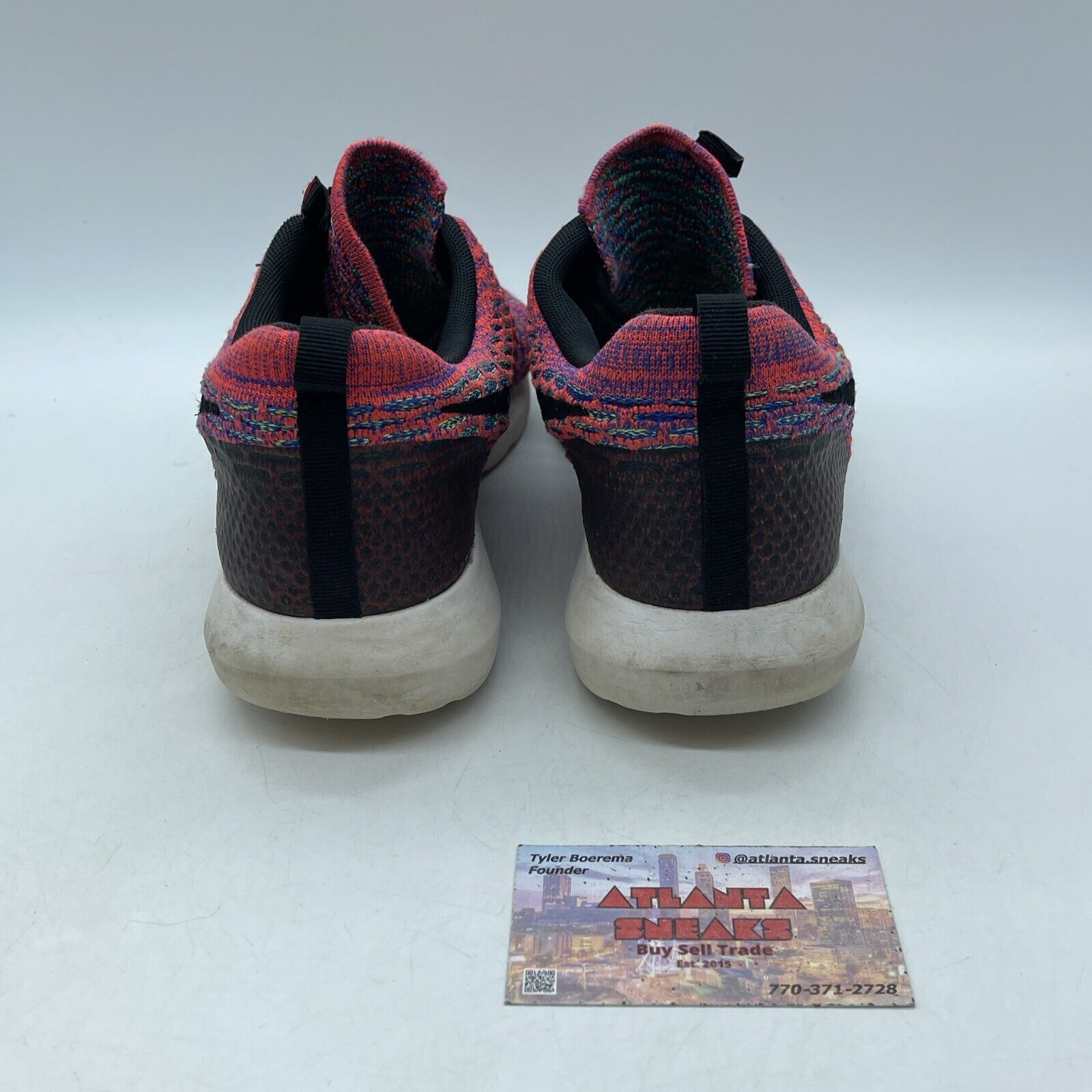 Size 10.5 - Nike Roshe NM Flyknit SE Pink Purple Green Black Suede (816531-600)