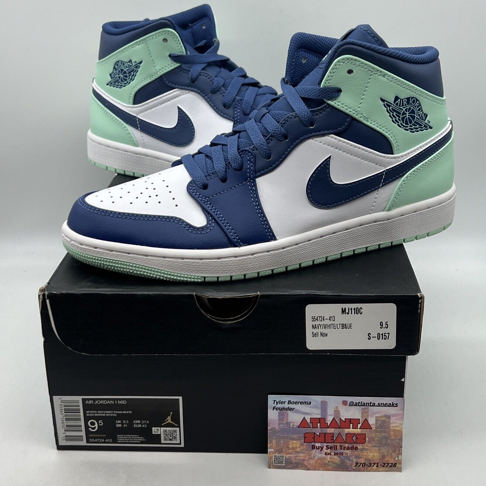 Size 9.5 - Jordan 1 Mid Blue Mint 2022 Brand New Og All