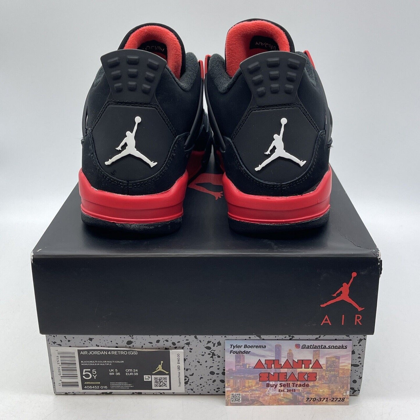 Size 5.5Y - Jordan 4 Retro Mid Red Thunder Red White Black Suede (408452-016)