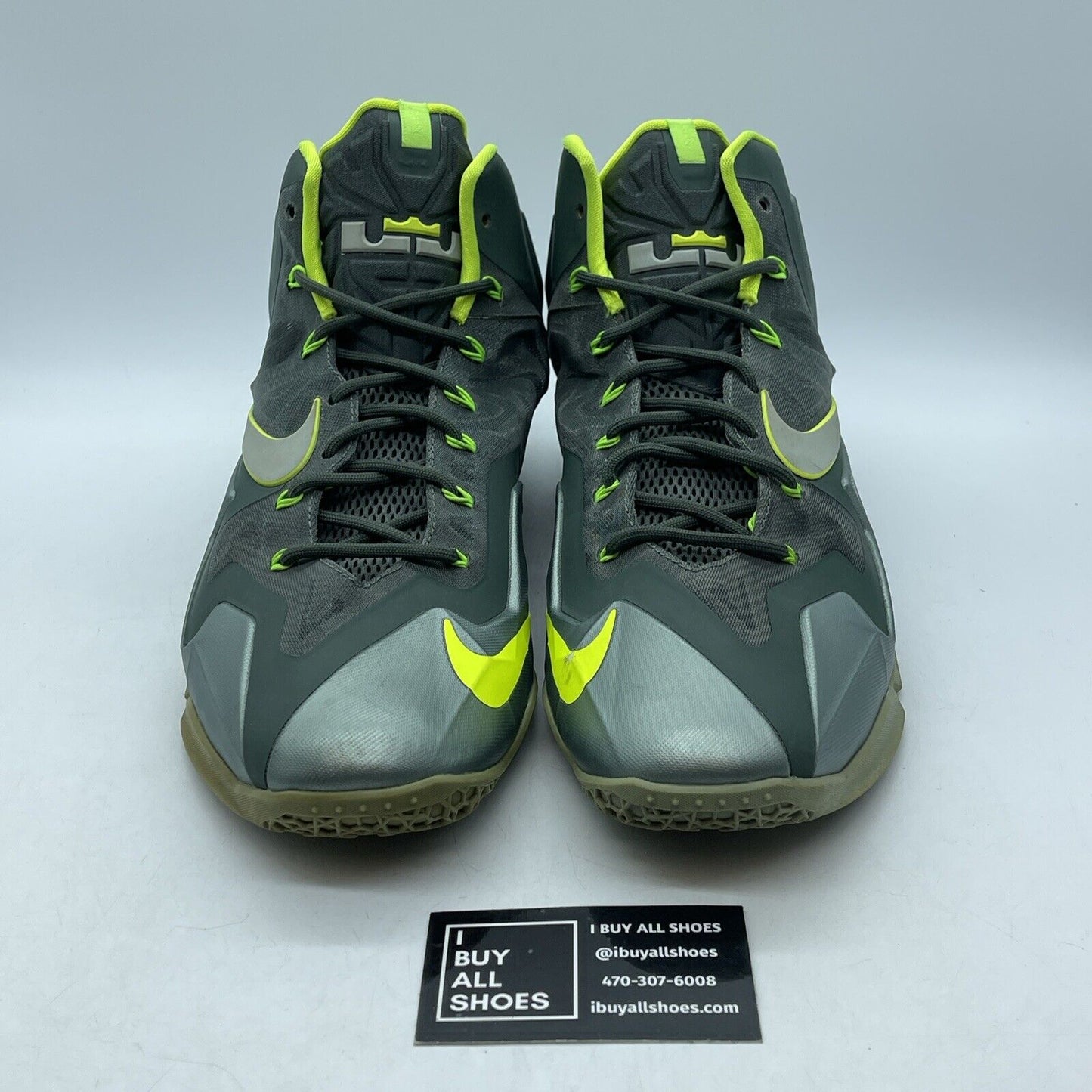 Size 12 - Nike LeBron 11 Dunkman Grey Neon Green Suede Leather (616175-300)