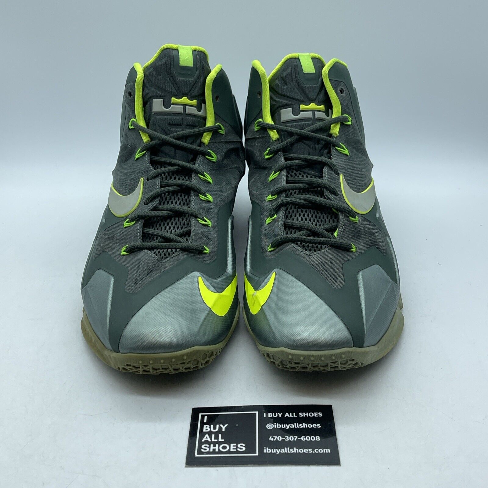 Size 12 - Nike LeBron 11 Dunkman Grey Neon Green Suede Leather (616175-300)