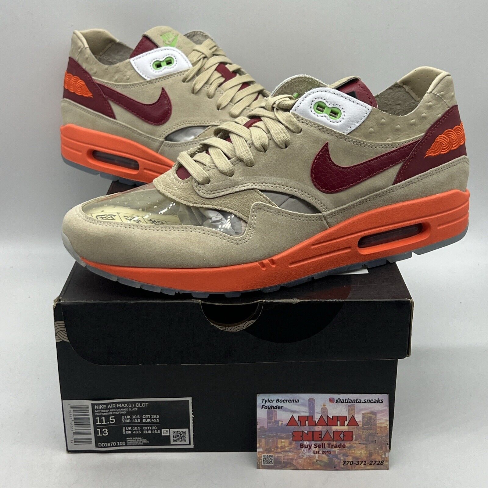 Size 11.5 - Nike Air Max 1 CLOT Kiss of Death 2021 Brand New Og All