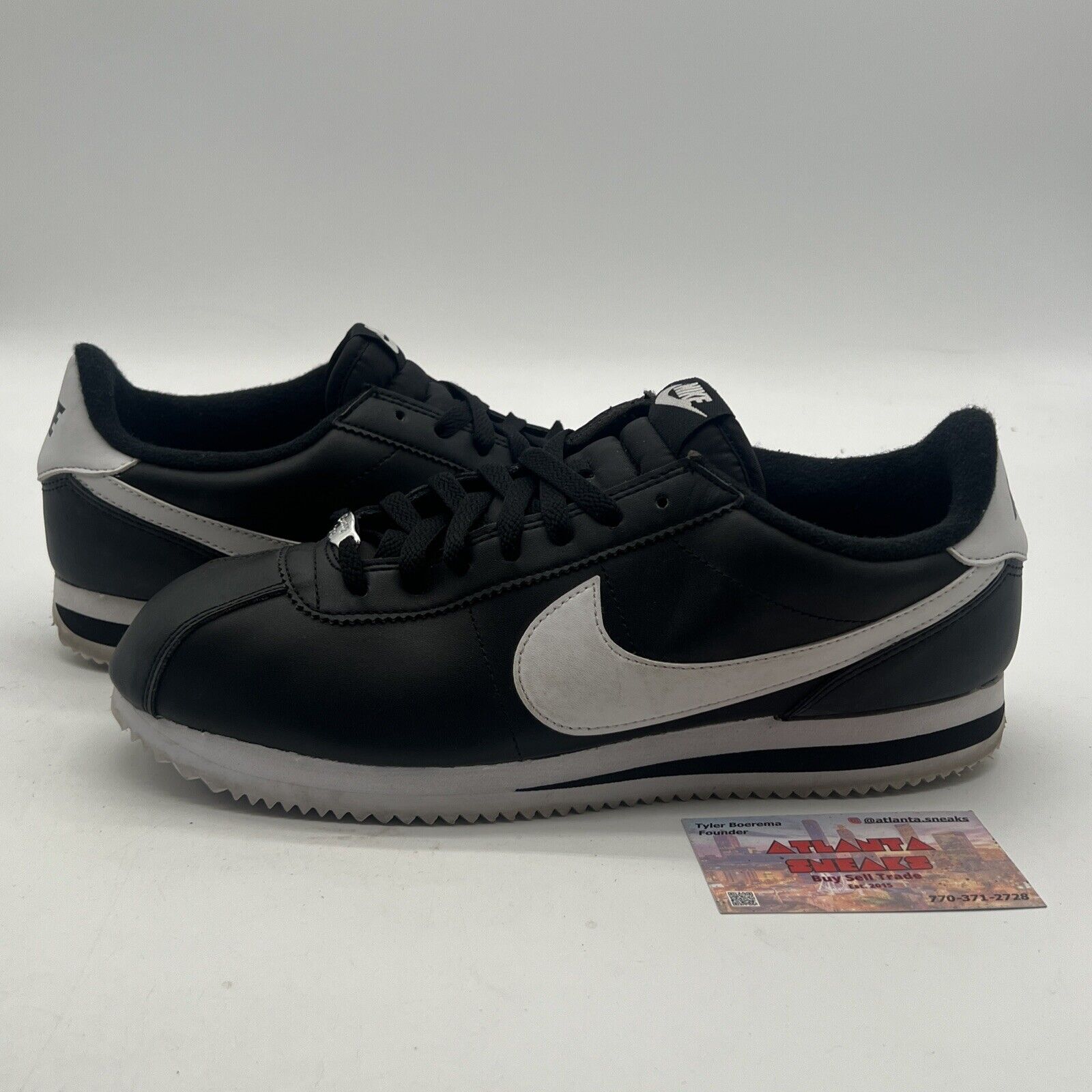 Size 10 - Nike Cortez Basic Leather Black White (819719-012)