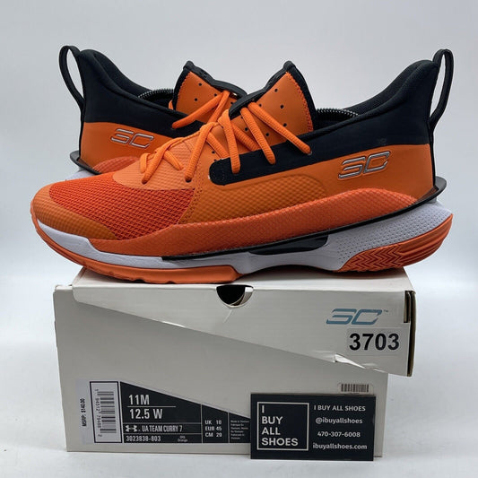 Size 11 - Under Armour Curry 7 Team Team Orange Black White Suede (3023838-803)