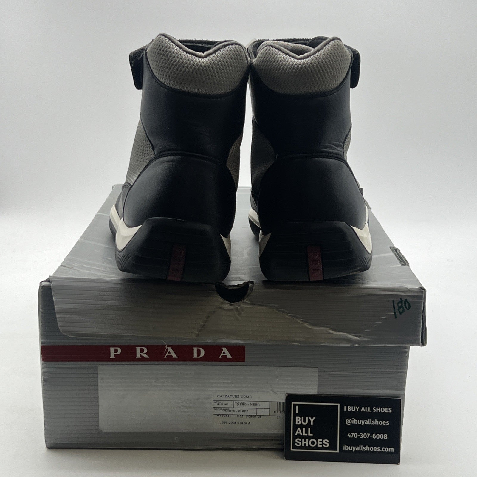 Size 9.5P - Prada American Cup Sneaker High Top Nero/ Argento
