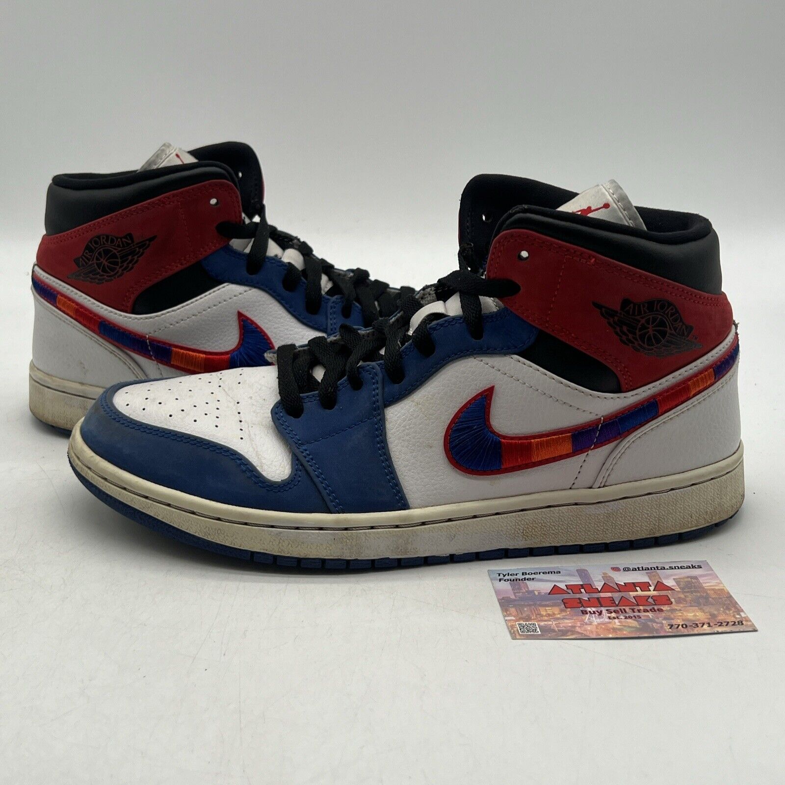 Size 10 - Air Jordan 1 Mid Multicolored Swoosh Blue Red White (852542-146)