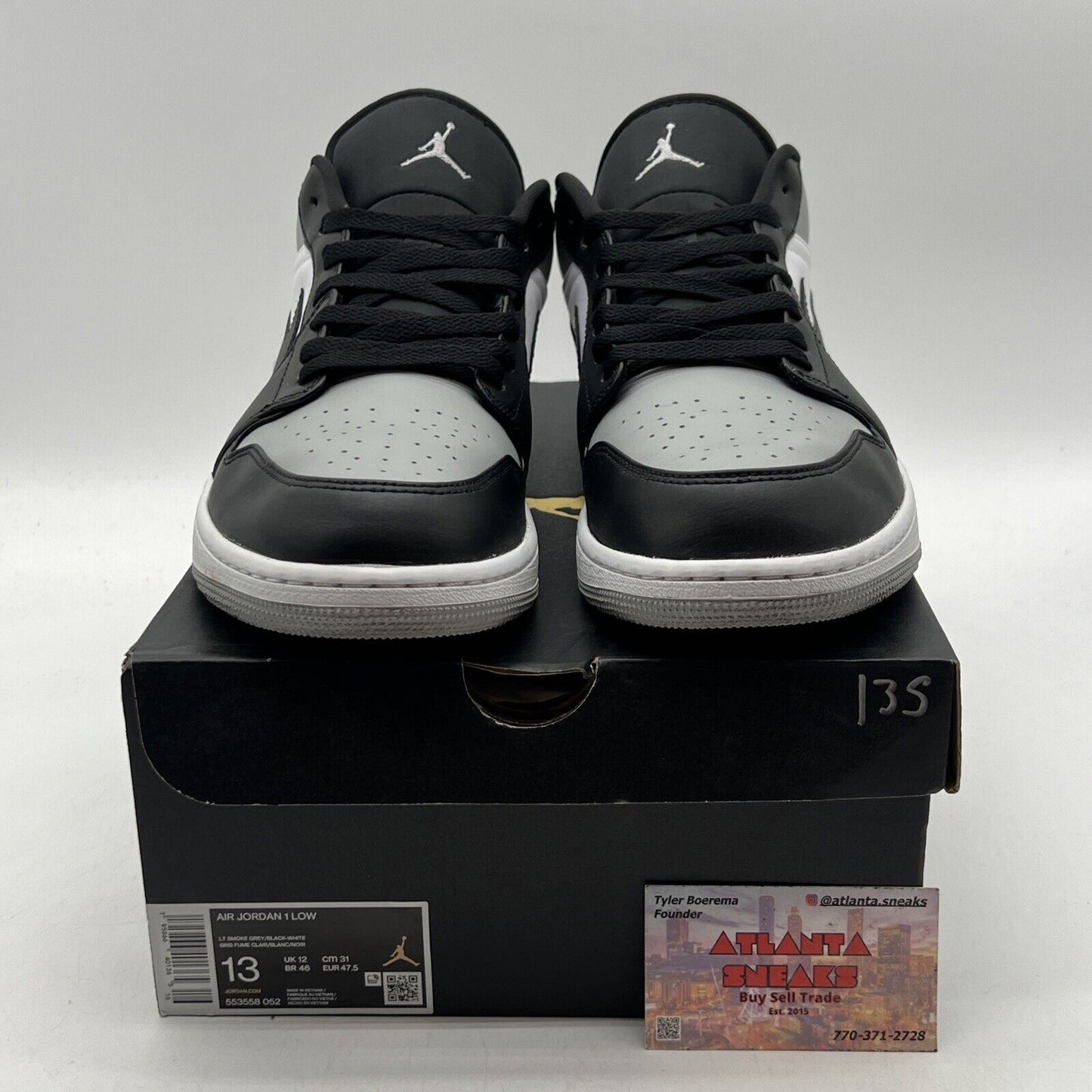 Size 13 - Jordan 1 Low Shadow Toe Black White Grey Leather (553558-052)