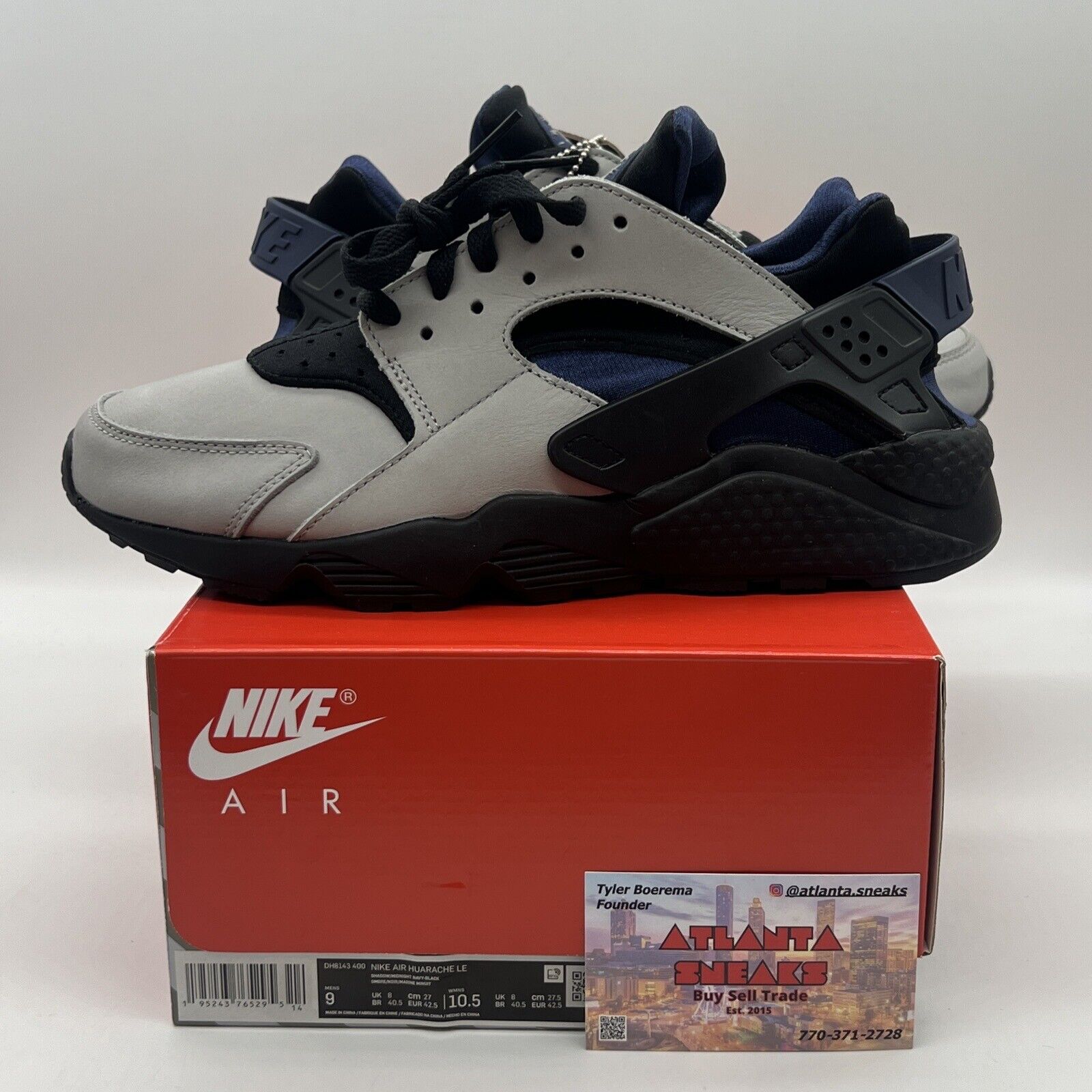 [DH8143-400] Mens Nike Air Huarache LE Grey Navy Blue Black Og All Brand New