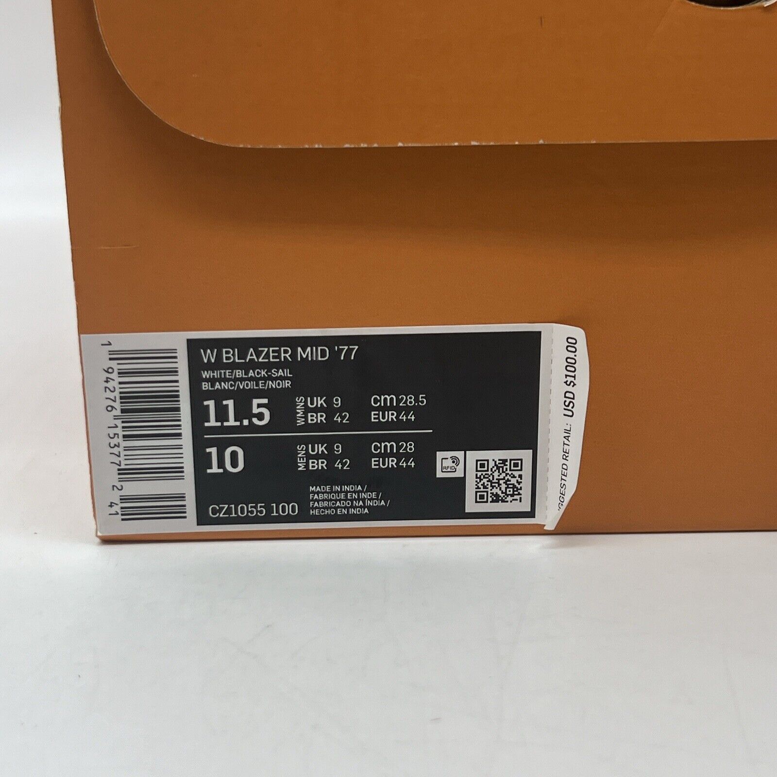 Nike Women's Blazer Mid 77 Sneakers Leather White Black Size 11.5