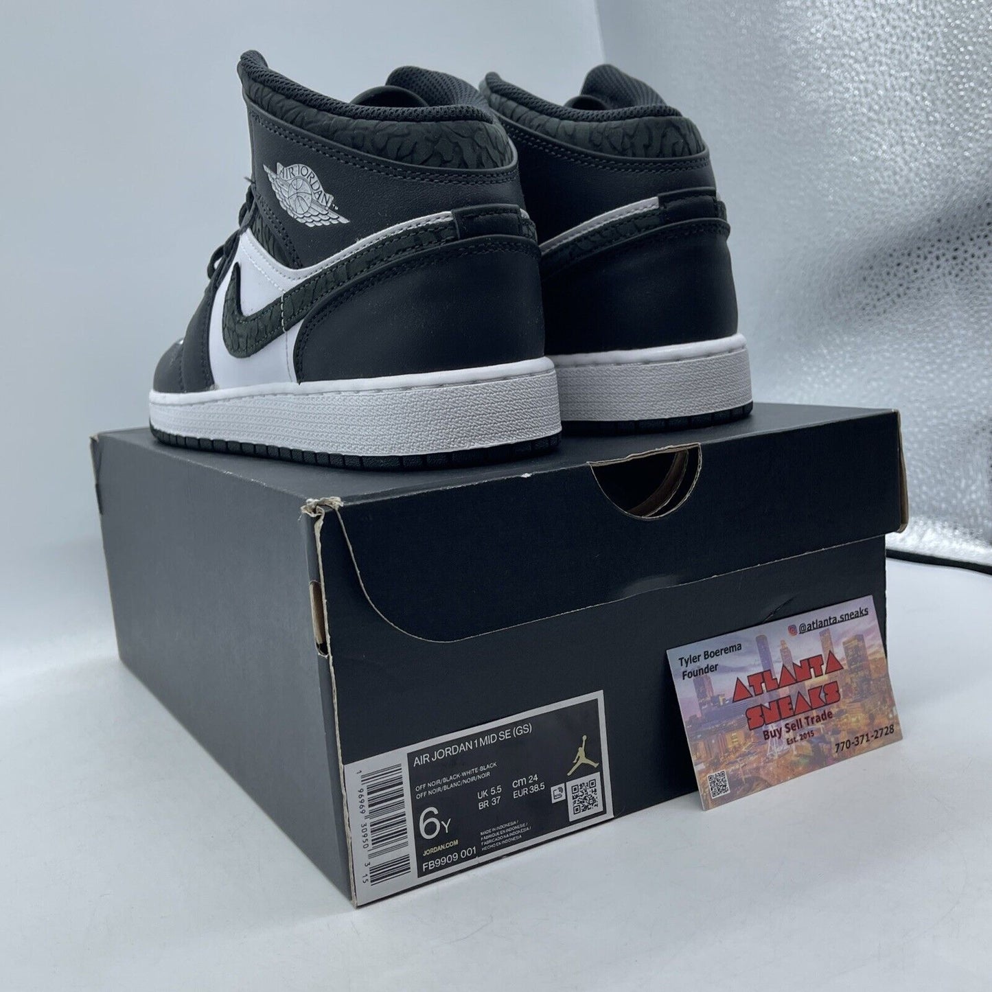 Size 6Y - Air Jordan 1 SE Mid Panda Elephant Black White Grey Suede (FB9909-001)