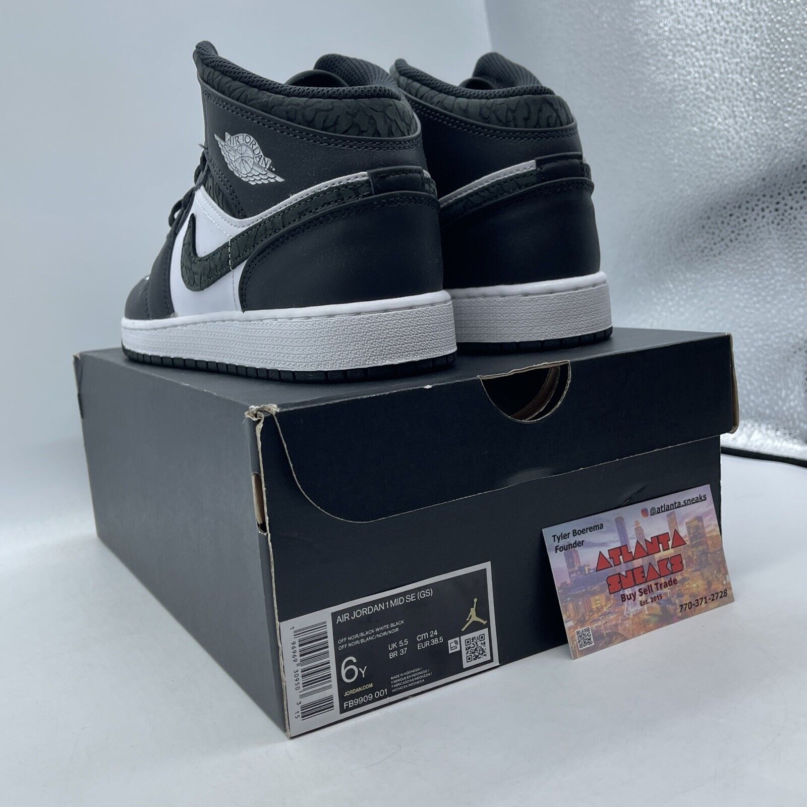 Size 6Y - Air Jordan 1 SE Mid Panda Elephant Black White Grey Suede (FB9909-001)