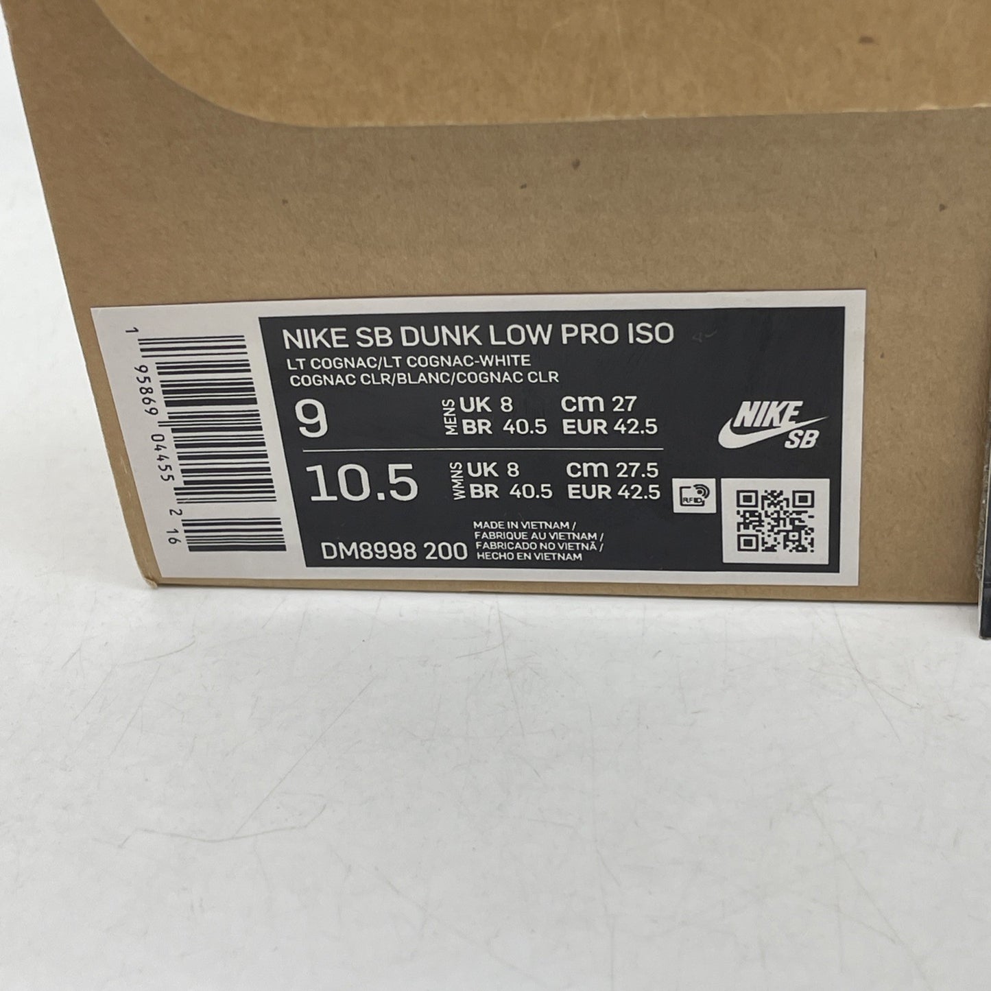 Size 9 - Nike Dunk Pro ISO SB Low Light Cognac