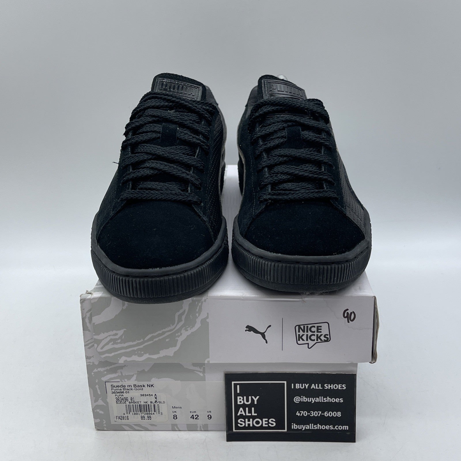 Size 9 - PUMA Nice Kicks x Suede Basket Black Gold Leather (363496-01)
