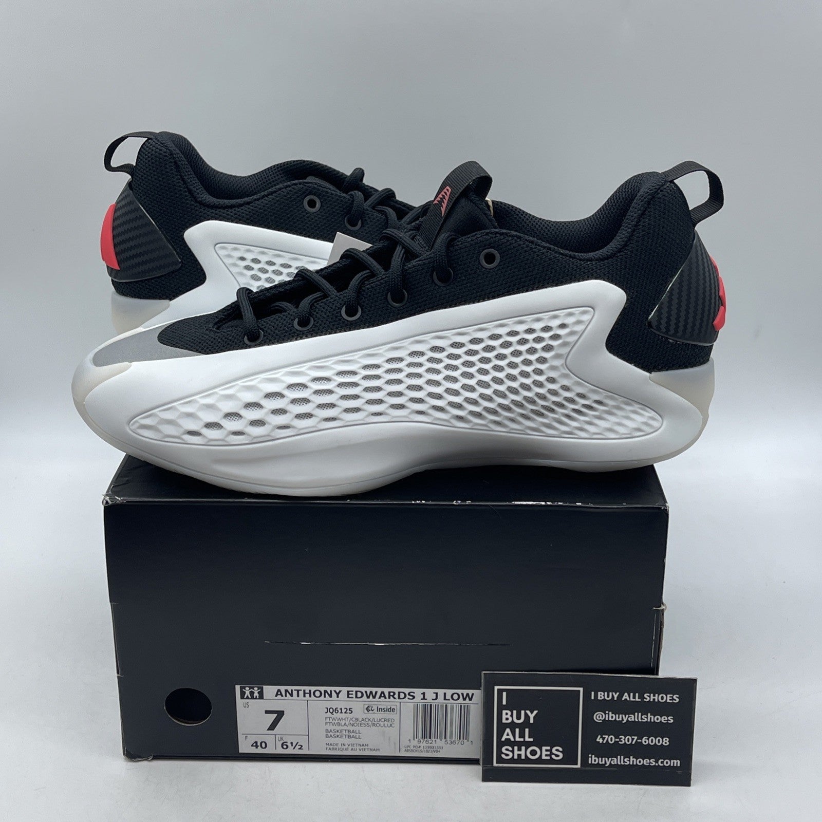 Size 7 - Adidas AE 1 Anthony Edwards LOW White Black Stormtrooper (JQ6140)