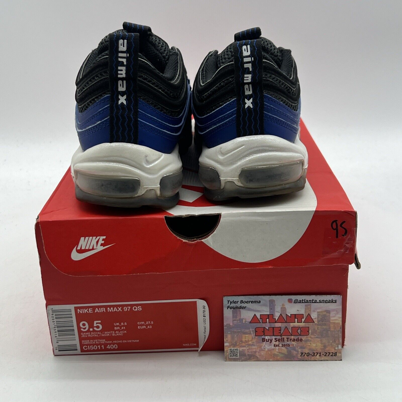 Size 9.5 - Nike Air Max 97 QS Royal Foamposite Blue Black White (CI5011-400)