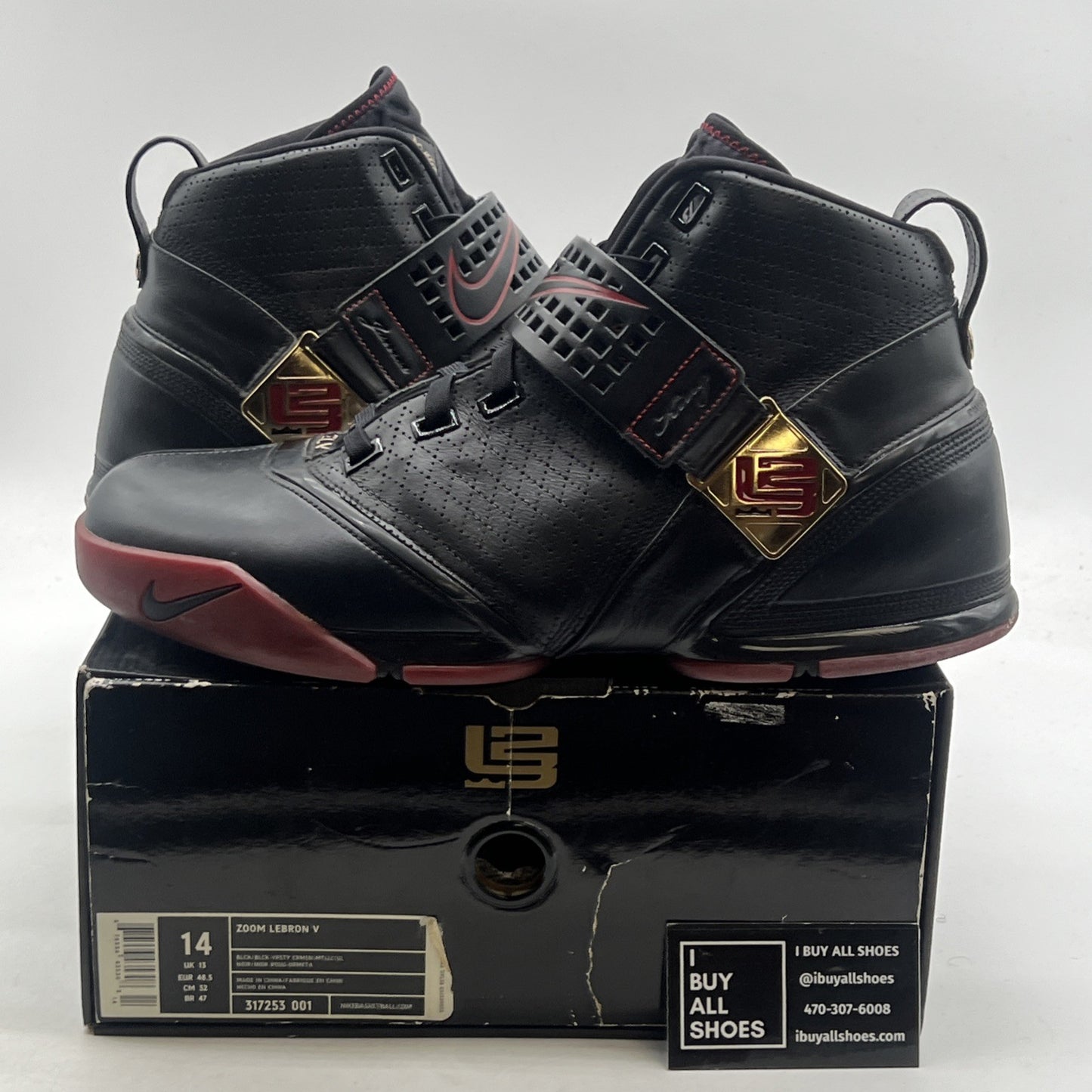 Size 14 - Nike Zoom LeBron 5 Black Varsity Crimson (317253-001)