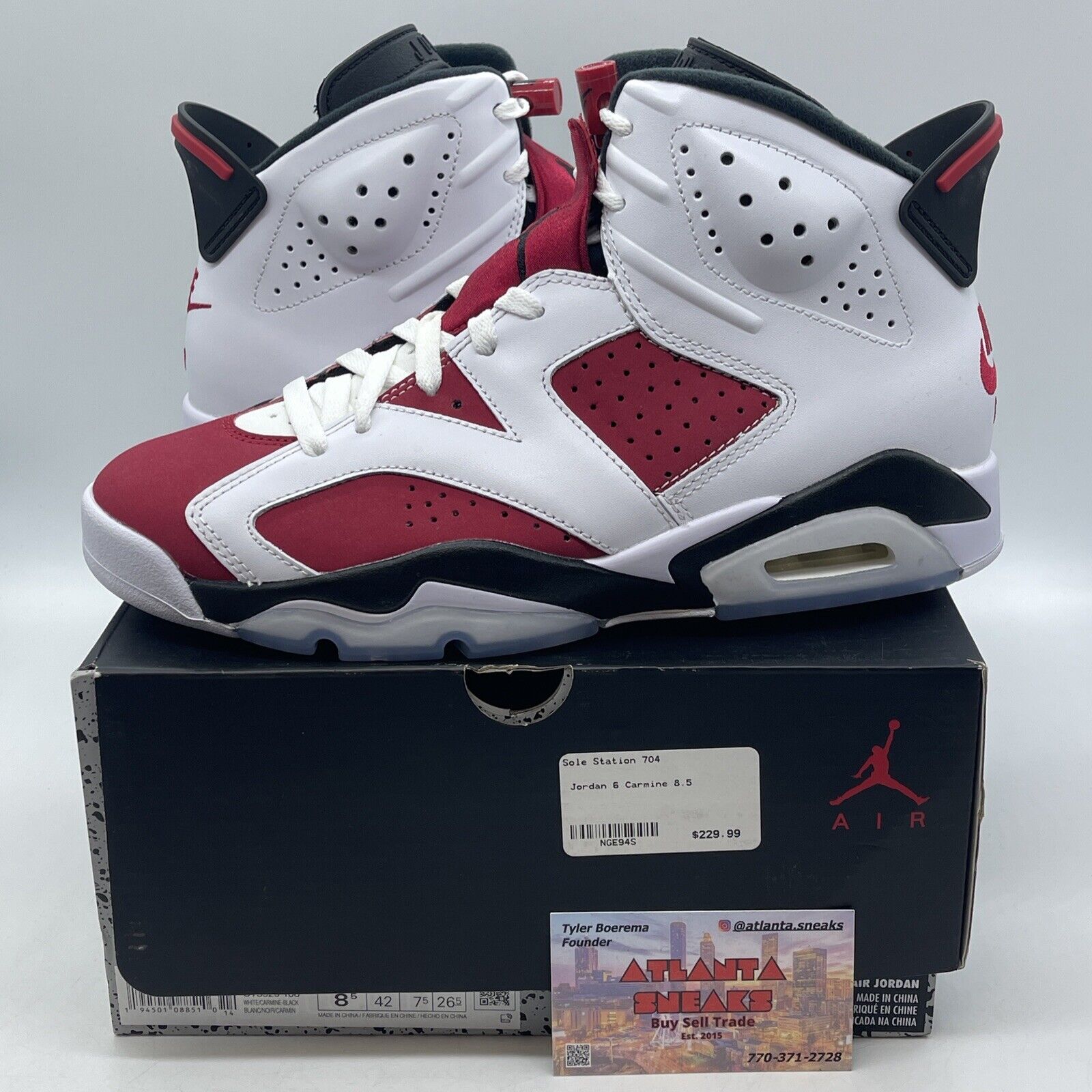 Size 8.5 - Jordan 6 Retro OG Mid Carmine Black White Red Suede (CT8529-106)