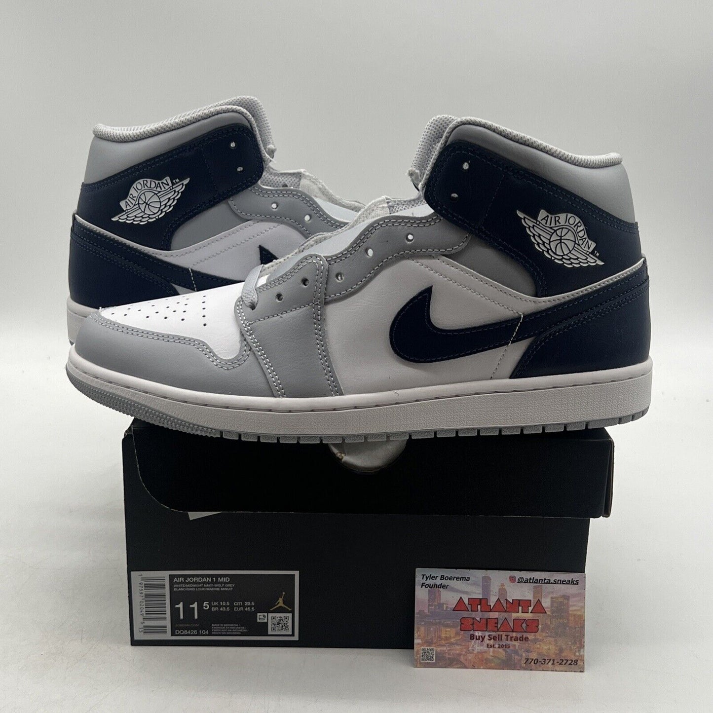 Size 11.5 - Air Jordan 1 Mid Wolf Grey Midnight Navy (DQ8426-104)