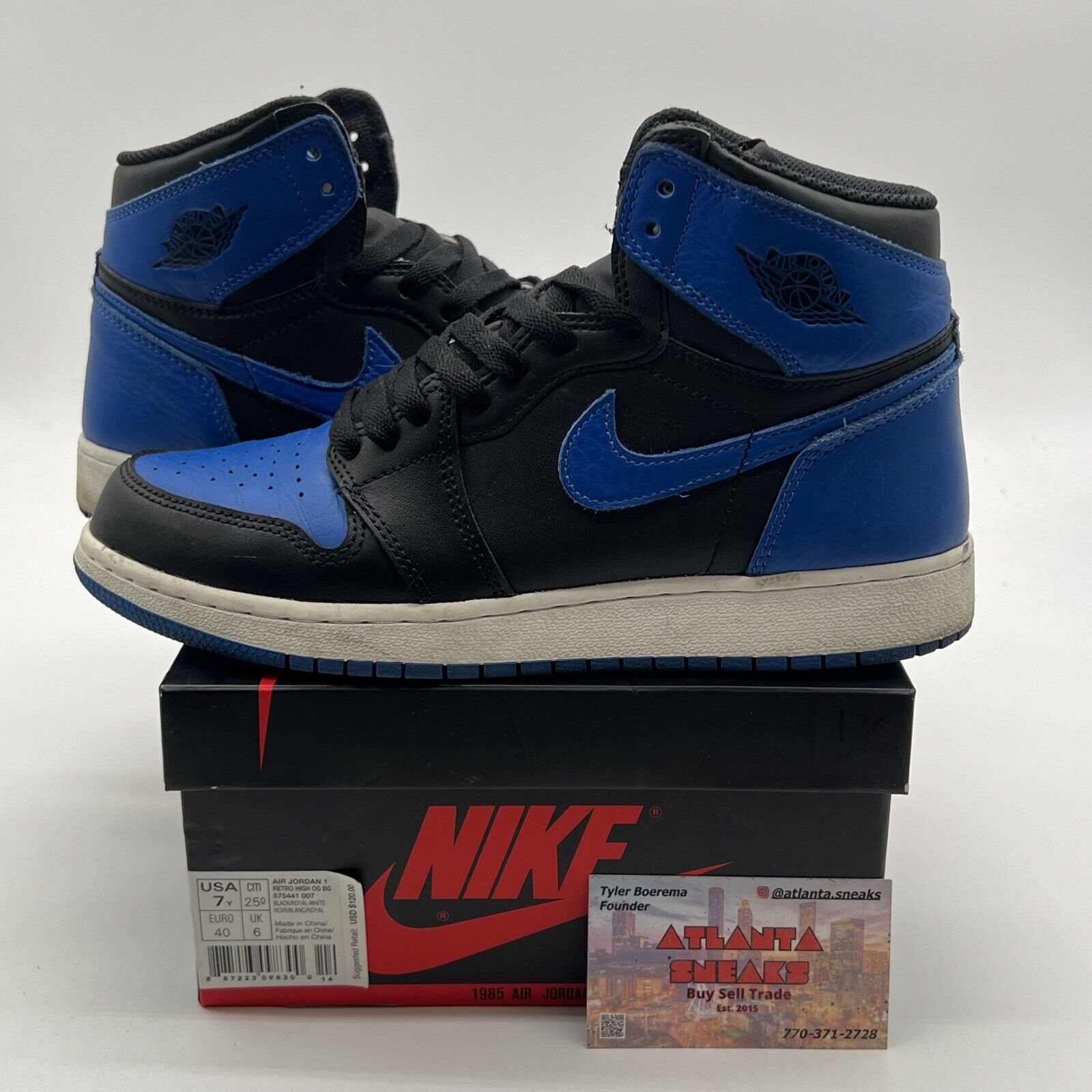 Size 7Y (GS) - Jordan 1 Retro OG High Royal White Black Leather (575441-007)