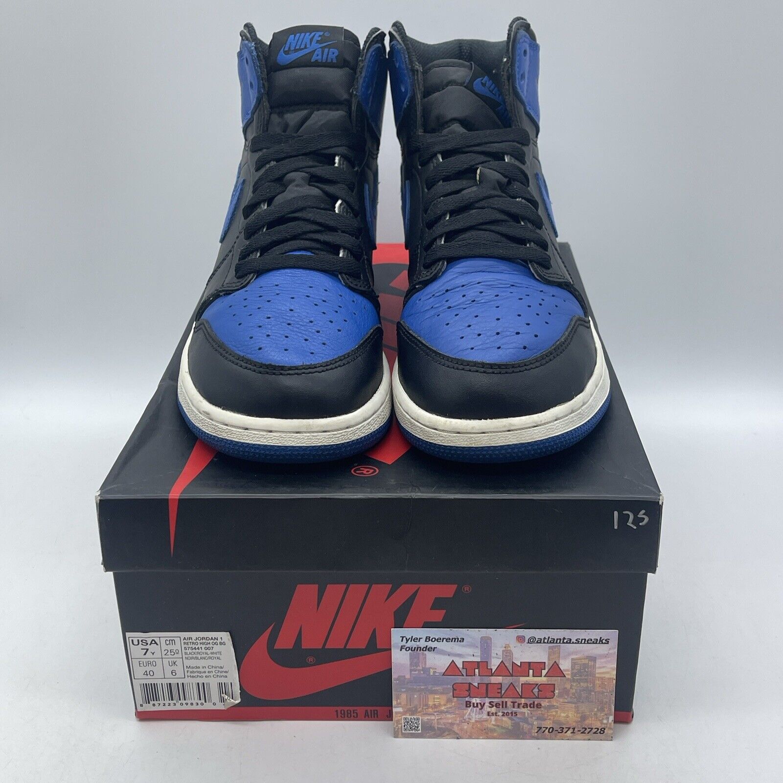 Size 7Y (GS) - Jordan 1 Retro OG High Royal White Black Leather (575441-007)