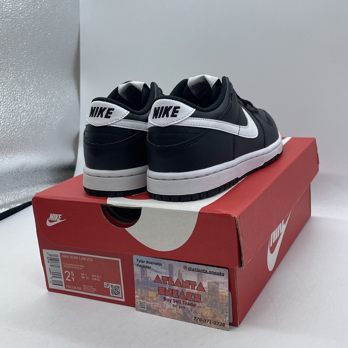 Size 2.5Y - Nike Dunk Low Black Panda 2.0 White Leather (FD1228-001)
