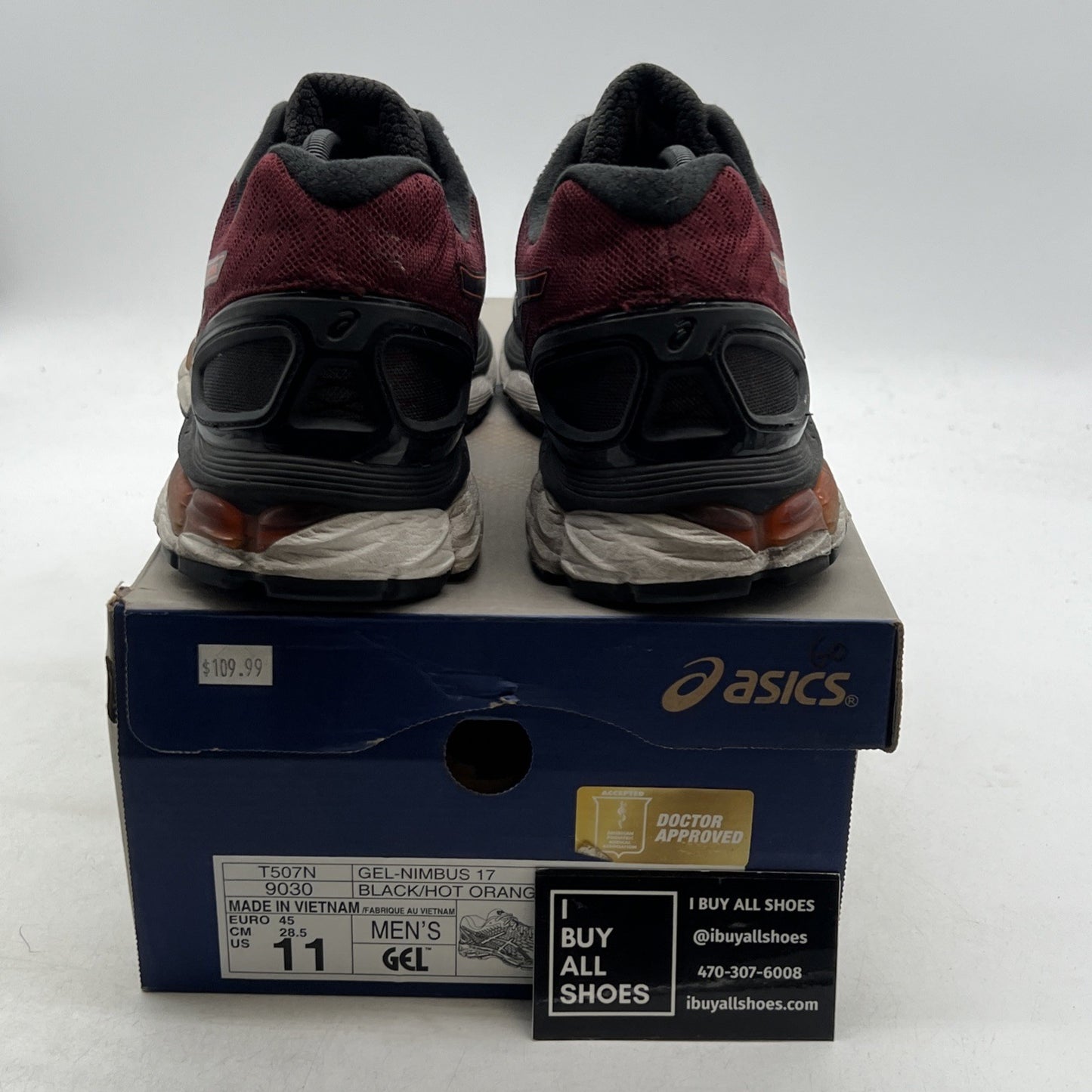 Size 11 - ASICS Gel-Nimbus 17 Black Red Running Shoes (T507N-9030)