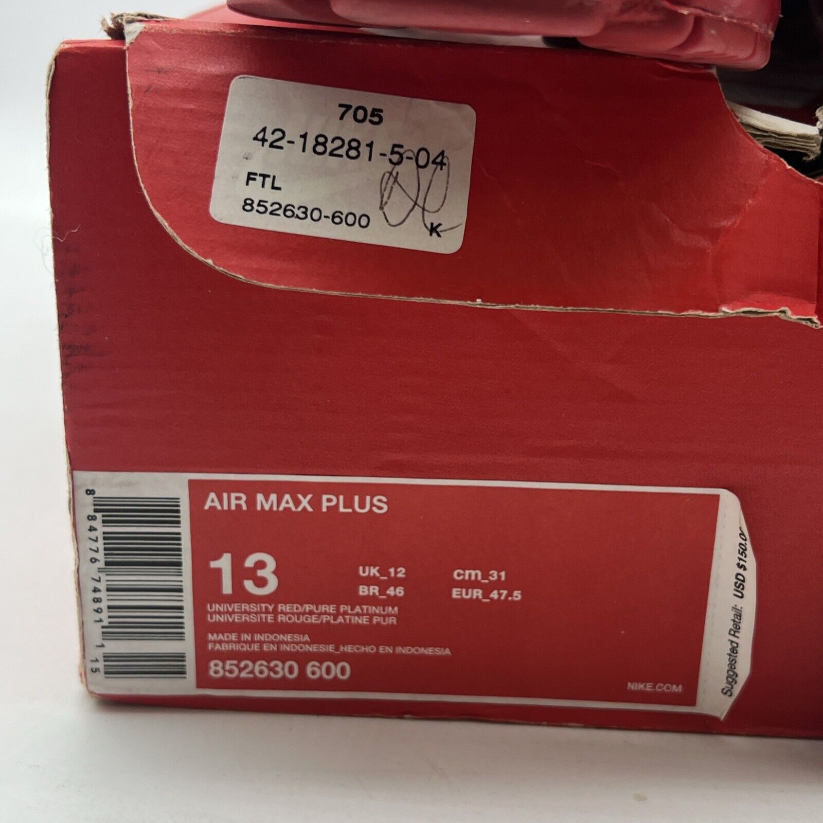 Size 13 - Nike Air Max Plus Red Pure Platinum (852630-600)