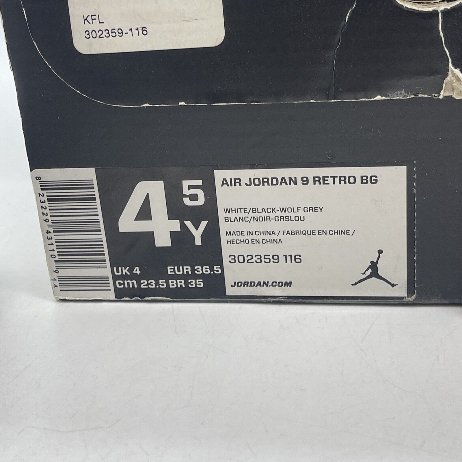 Size 4.5Y - Nike Air Jordan Retro 9 Baron White Leather Grey Suede (302359-116)