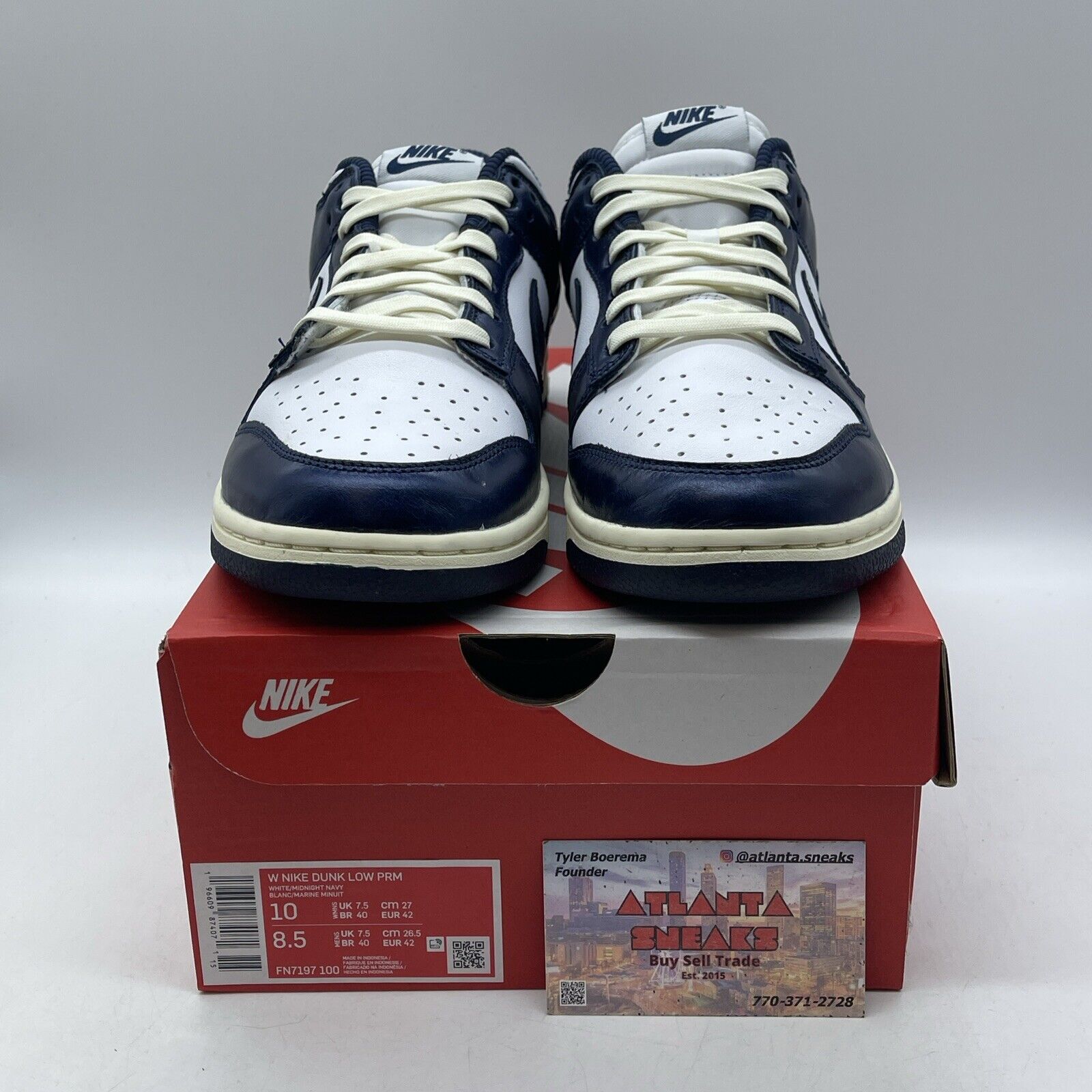 Size 10W - Nike Dunk Premium Low Vintage Navy White Leather (FN7197-100)