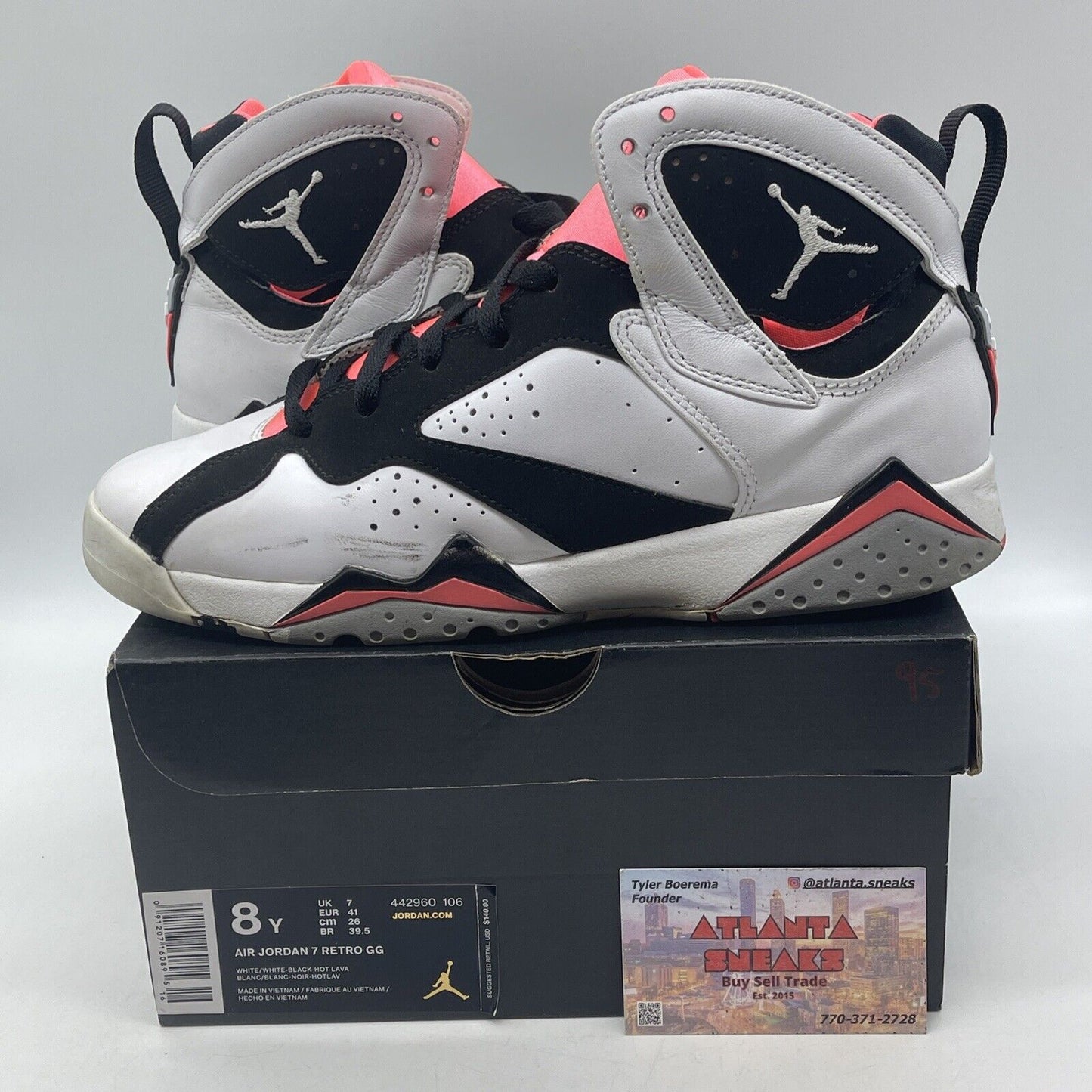 Size 8Y - Nike Air Jordan 7 Retro White Black Hot Lava (442960-106)