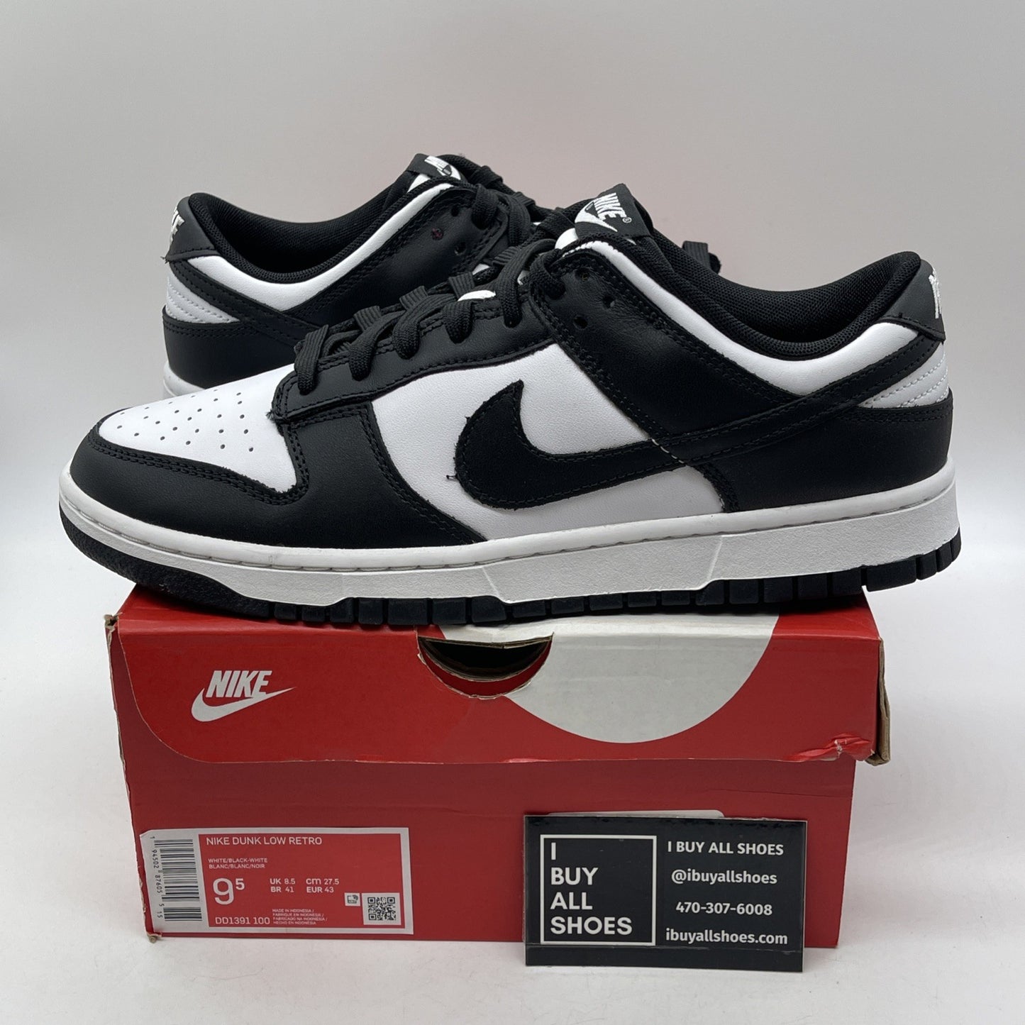 Size 9.5 - Nike Dunk Low Black White Leather (DD1391-100)