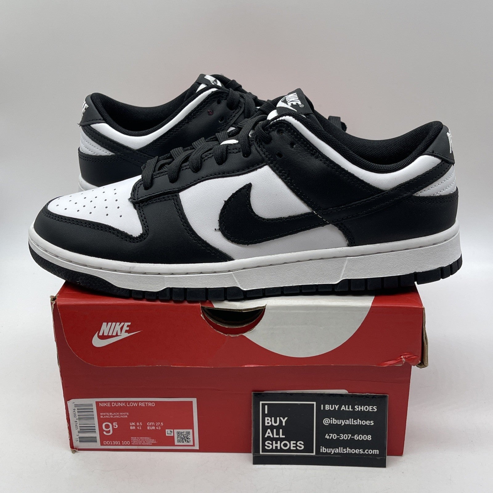 Size 9.5 - Nike Dunk Low Black White Leather (DD1391-100)