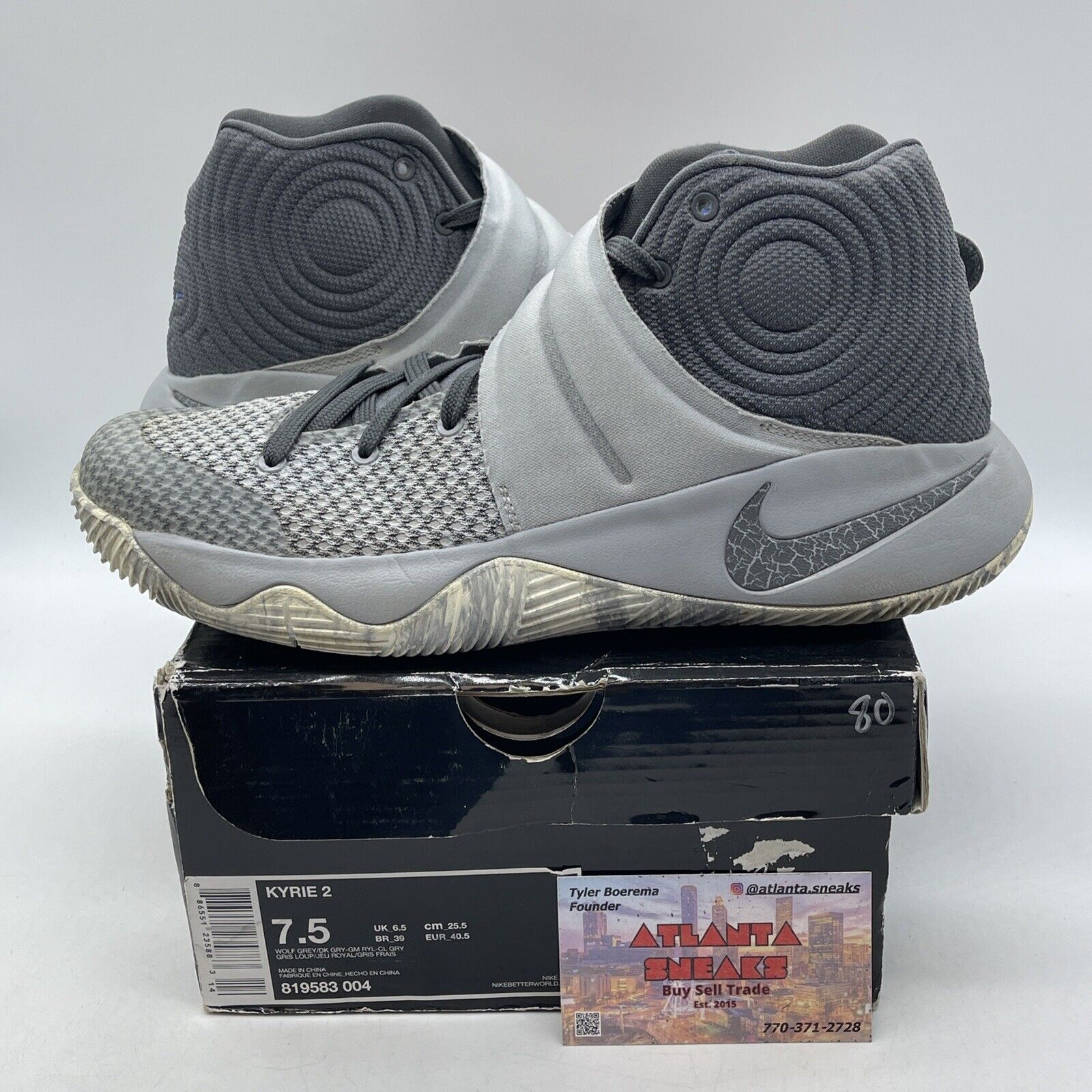 Size 7.5 - Nike Kyrie 2 Omega Grey White Suede Blue Leather  (819583-004)