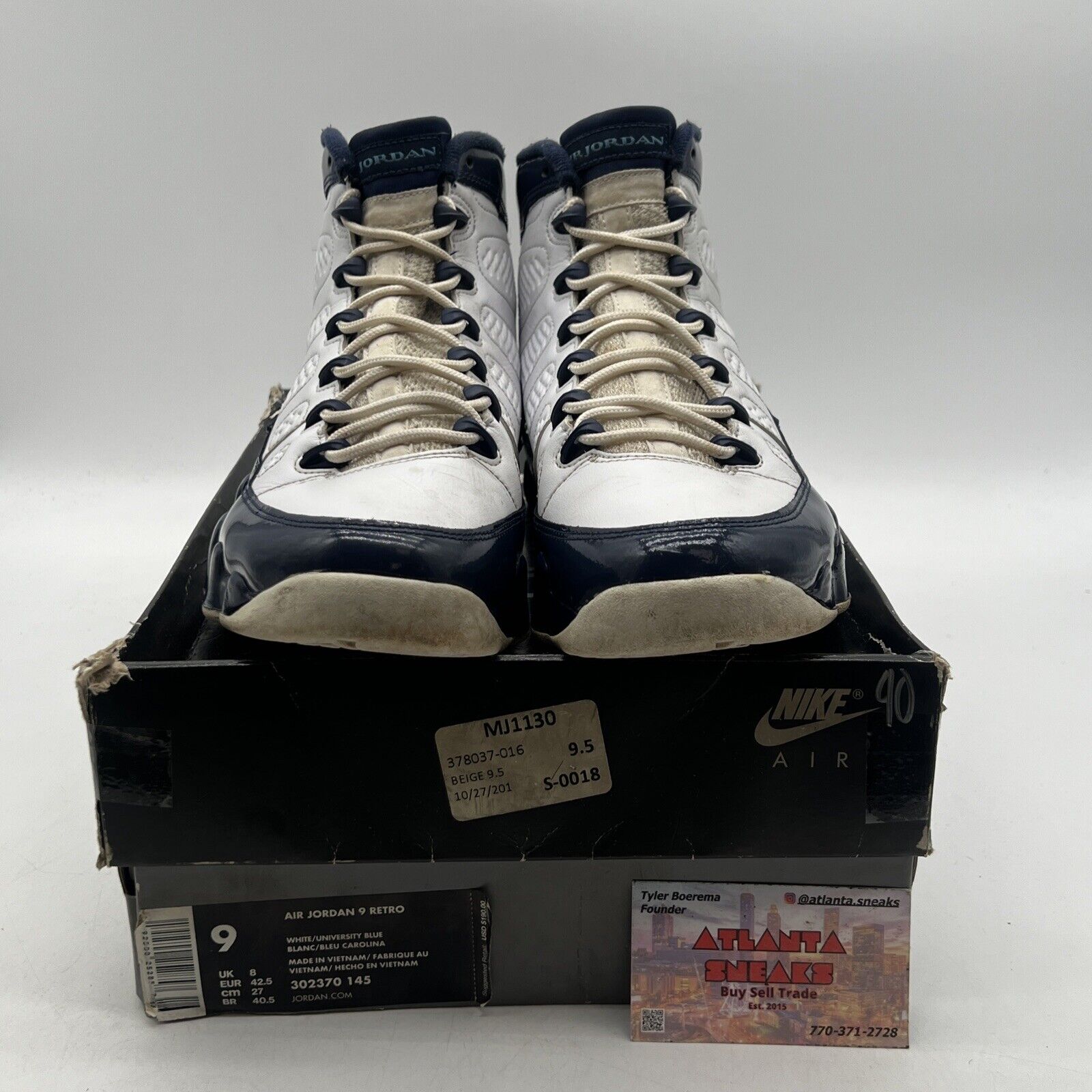 Size 9 - Air Jordan 9 Retro UNC White Navy Leather (302370-145)