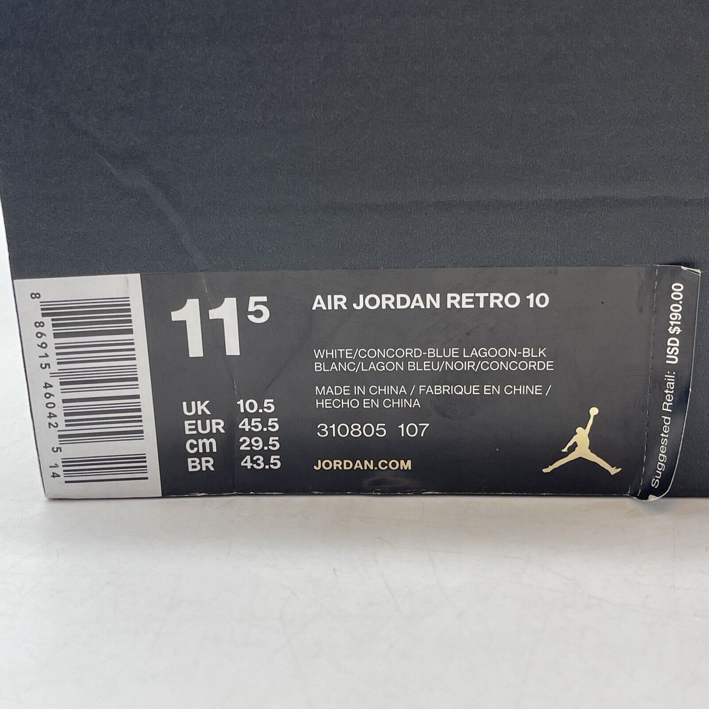 Size 11.5 - Air Jordan 10 Retro Charlotte Hornets White Blue (310805-107)