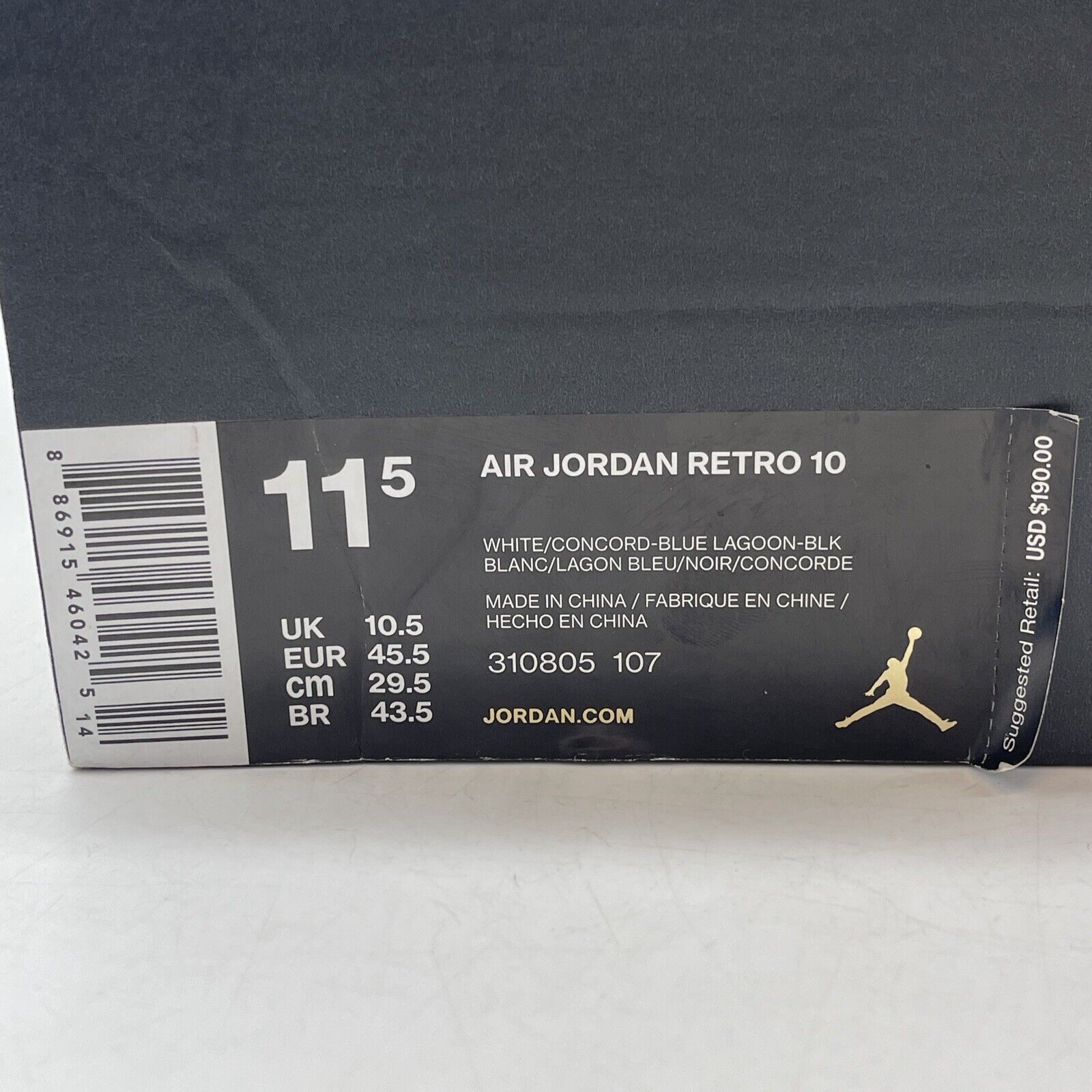 Size 11.5 - Air Jordan 10 Retro Charlotte Hornets White Blue (310805-107)