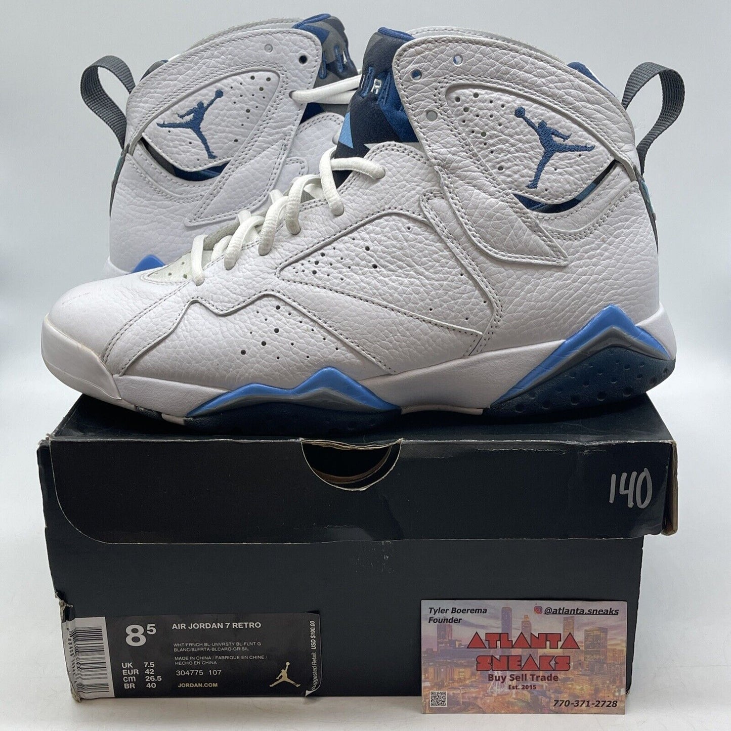 Size 8.5 - Air Jordan 7 Retro 2015 French Blue Grey White Leather (304775-107)