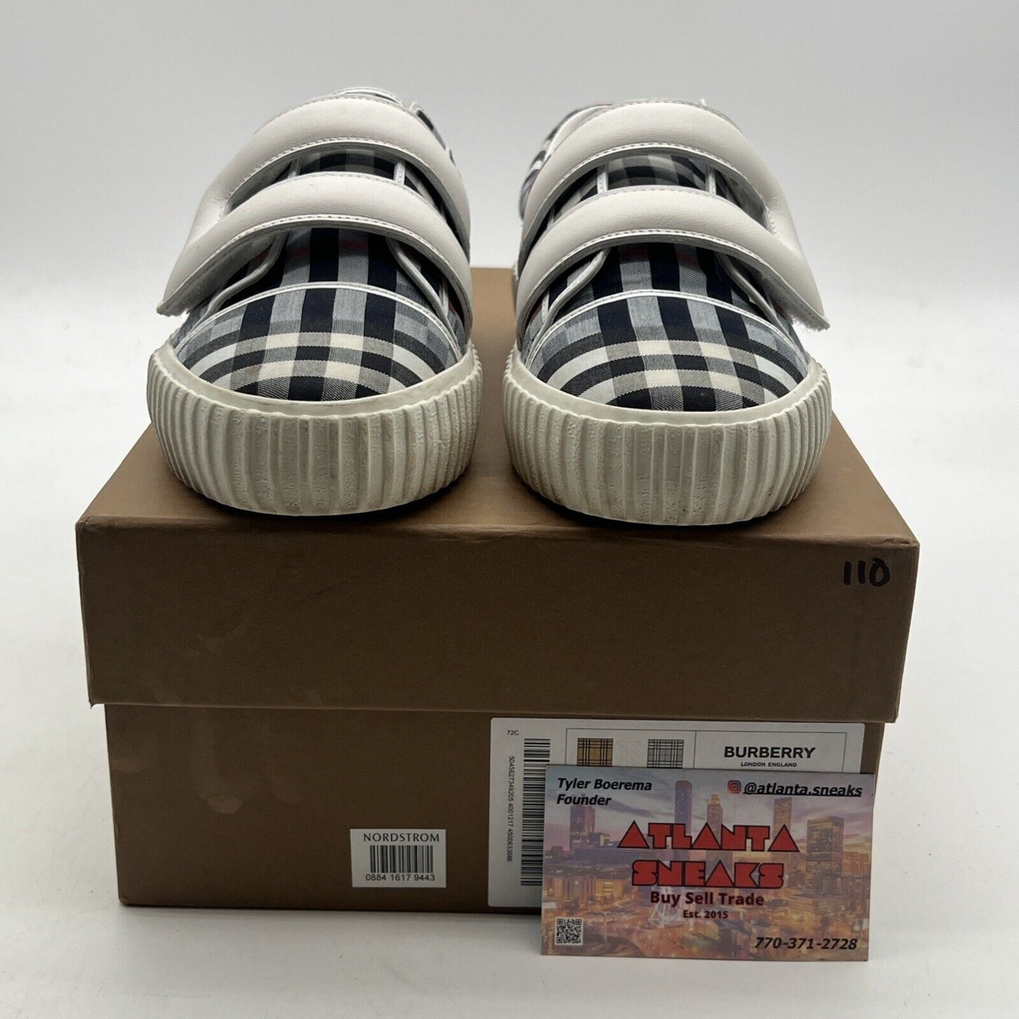 Size 3/34 - Burberry Kids' Mark Check Sneaker, Pale Blue Check (A8713)