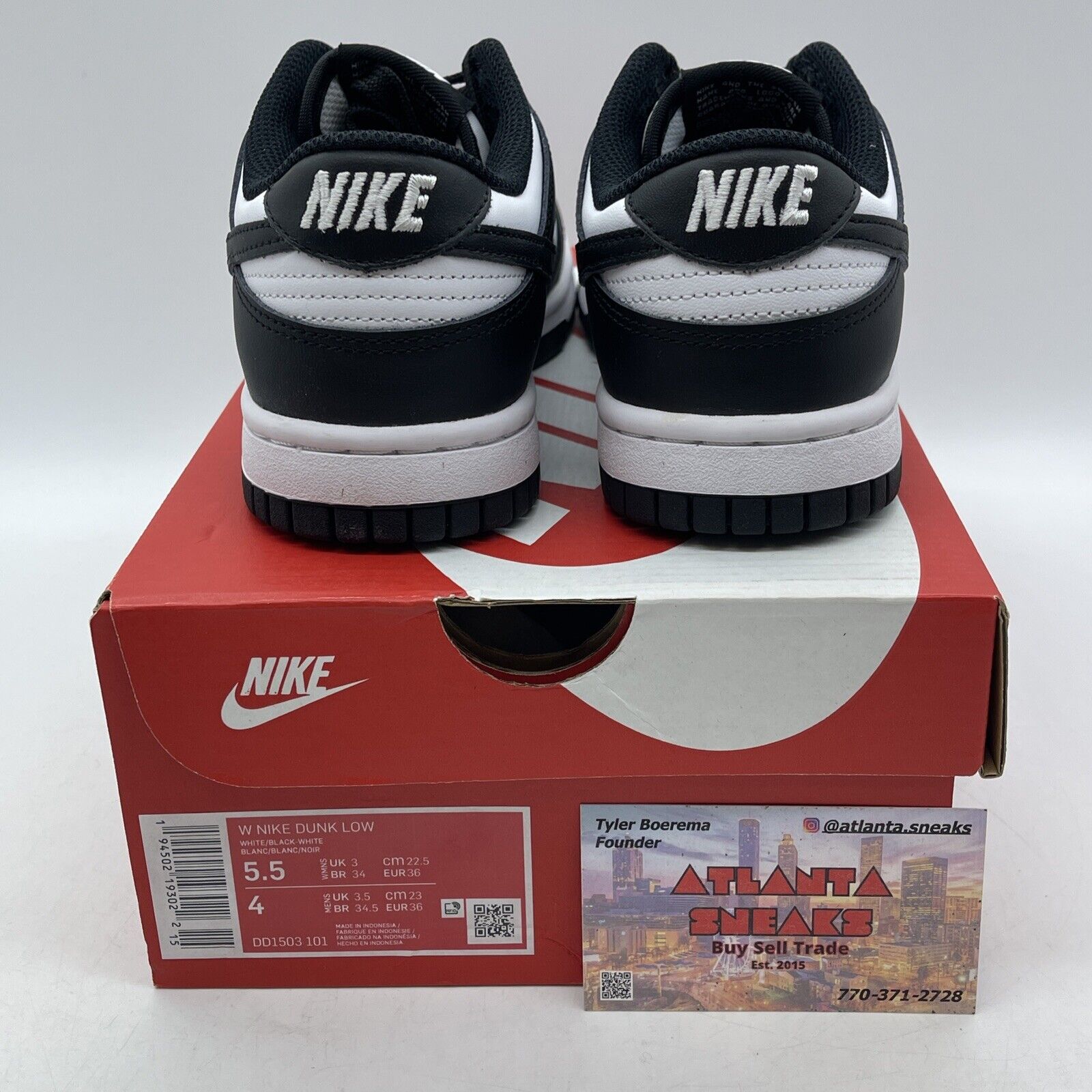 Size 5.5W - Nike Dunk Low Black White Leather (DD1503-101)