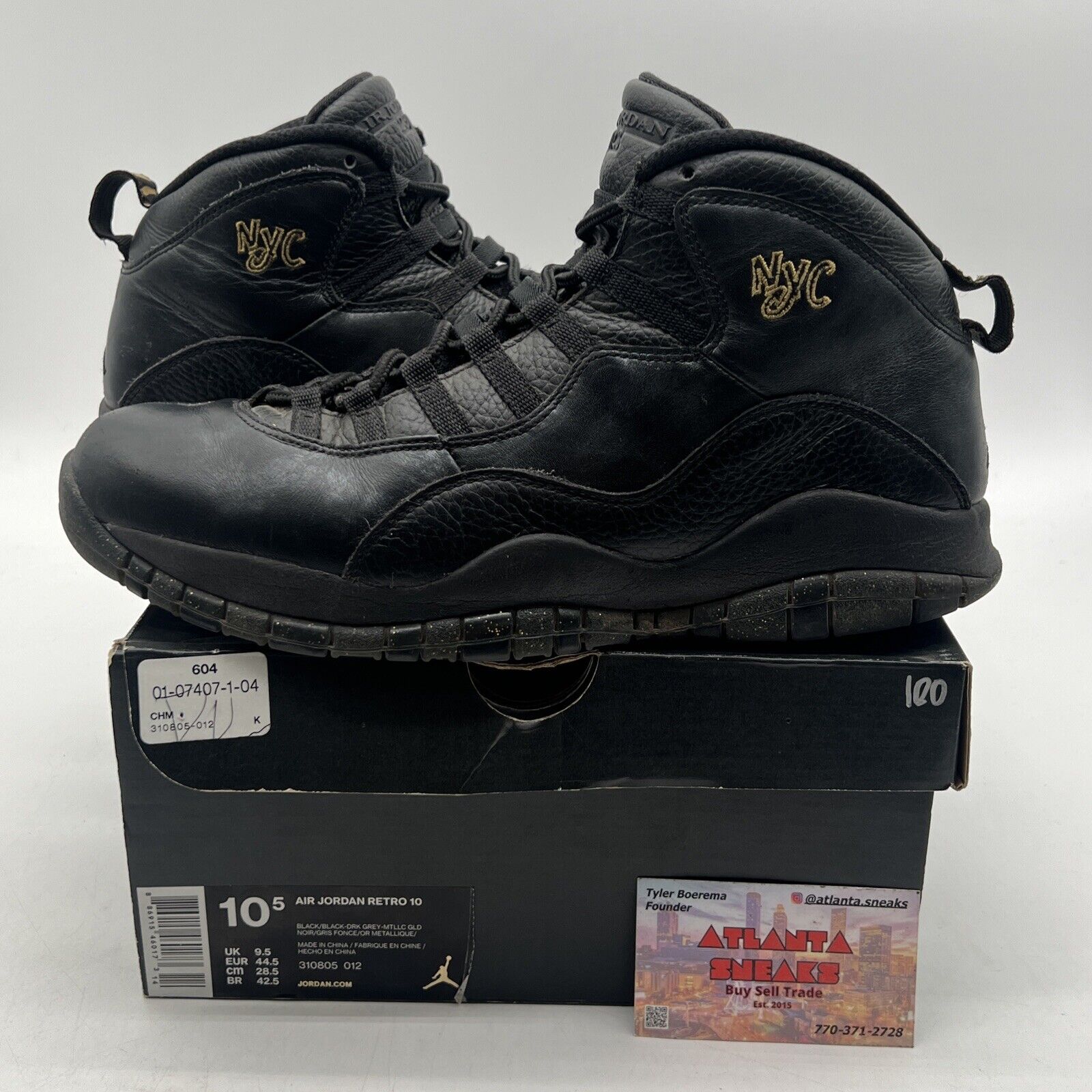 Size 10.5 - Air Jordan 10 Retro NYC Black Leather Yellow (310805-012)