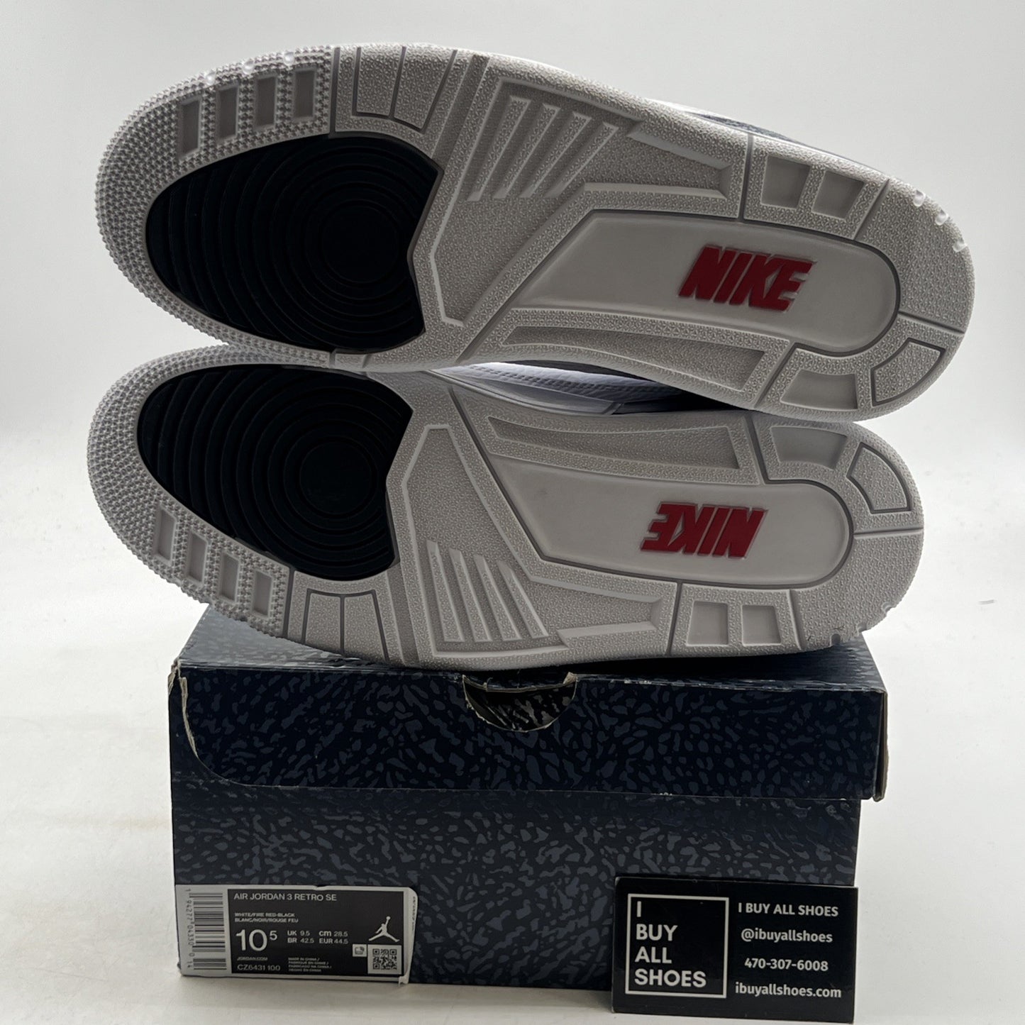 Size 10.5 - Air Jordan 3 Retro Denim SE Fire Red 2020 (CZ6431-100)