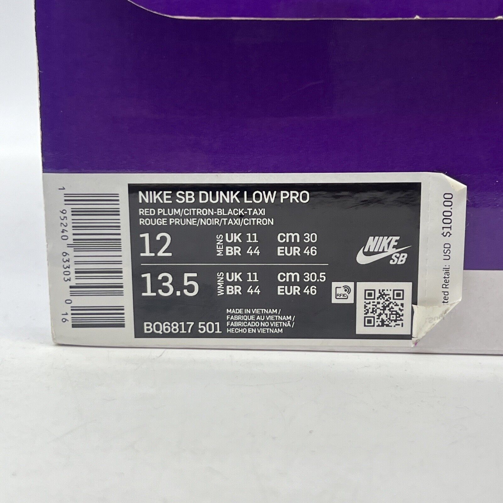 Size 12 - Nike Dunk Pro SB Low Red Plum Black Purple Suede White (BQ6817-501)